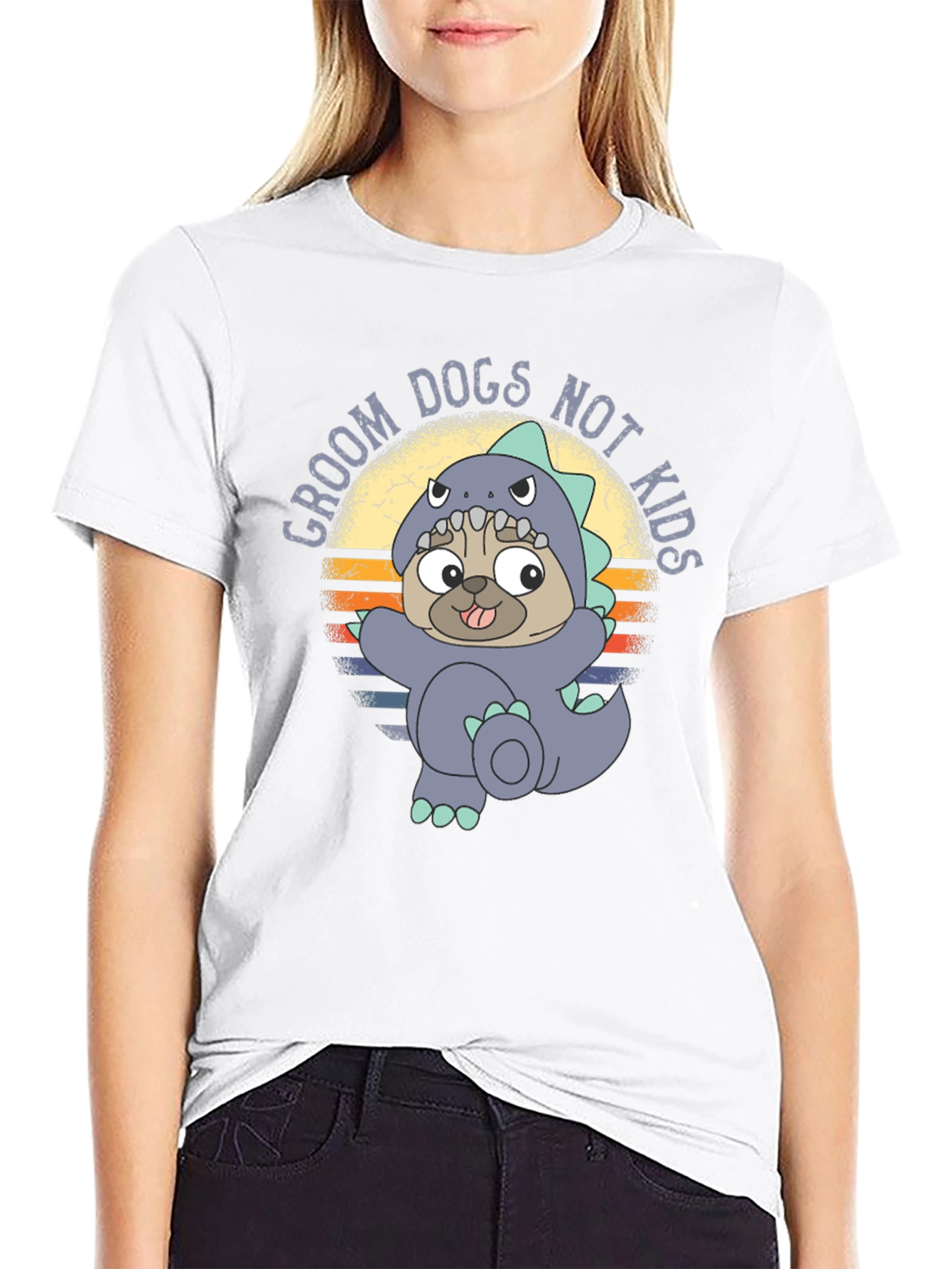 Groom Dogs Not Kids T-Shirt Pug Dino Costume
