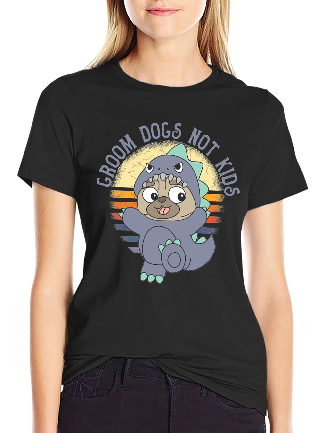 Groom Dogs Not Kids T-Shirt Pug Dino Costume