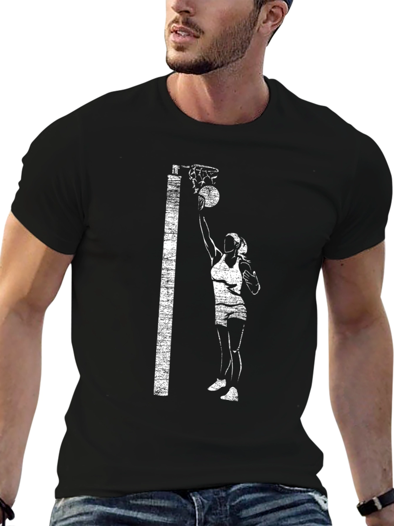 Netball Player Graphic Tee - Black Cotton
