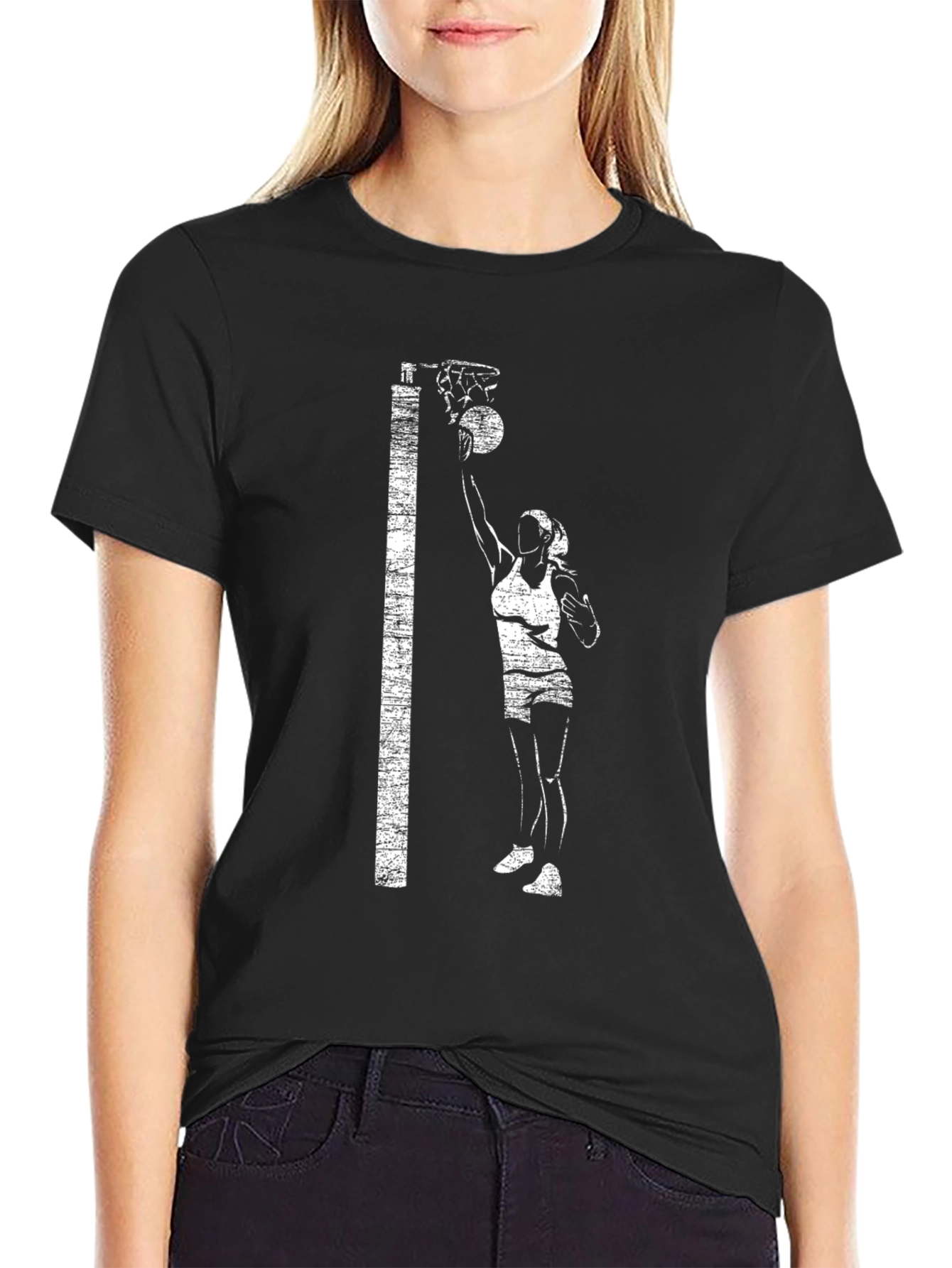Netball Player Graphic Tee - Black Cotton