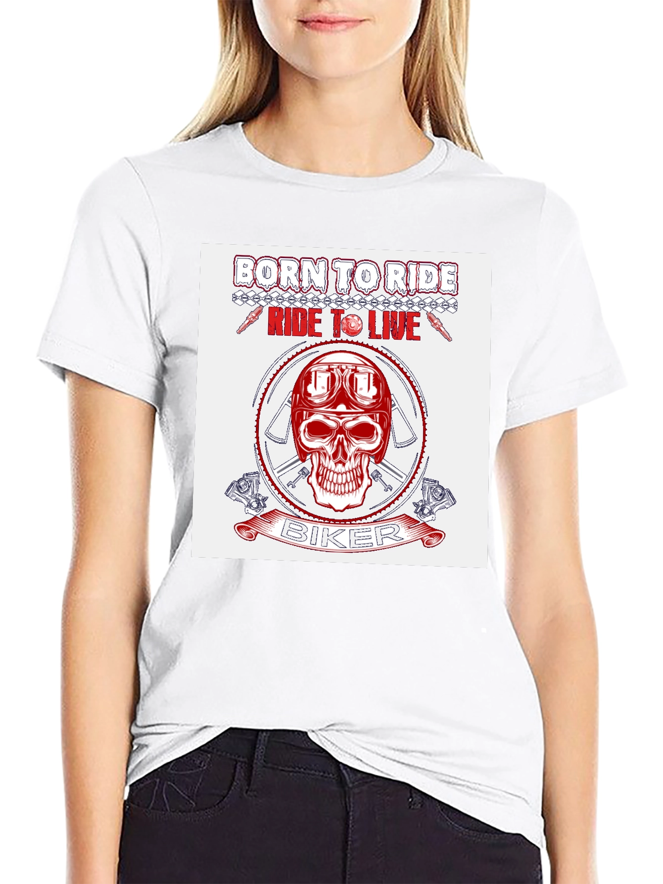 Biker Skull Graphic T-Shirt - Ride to Live Design