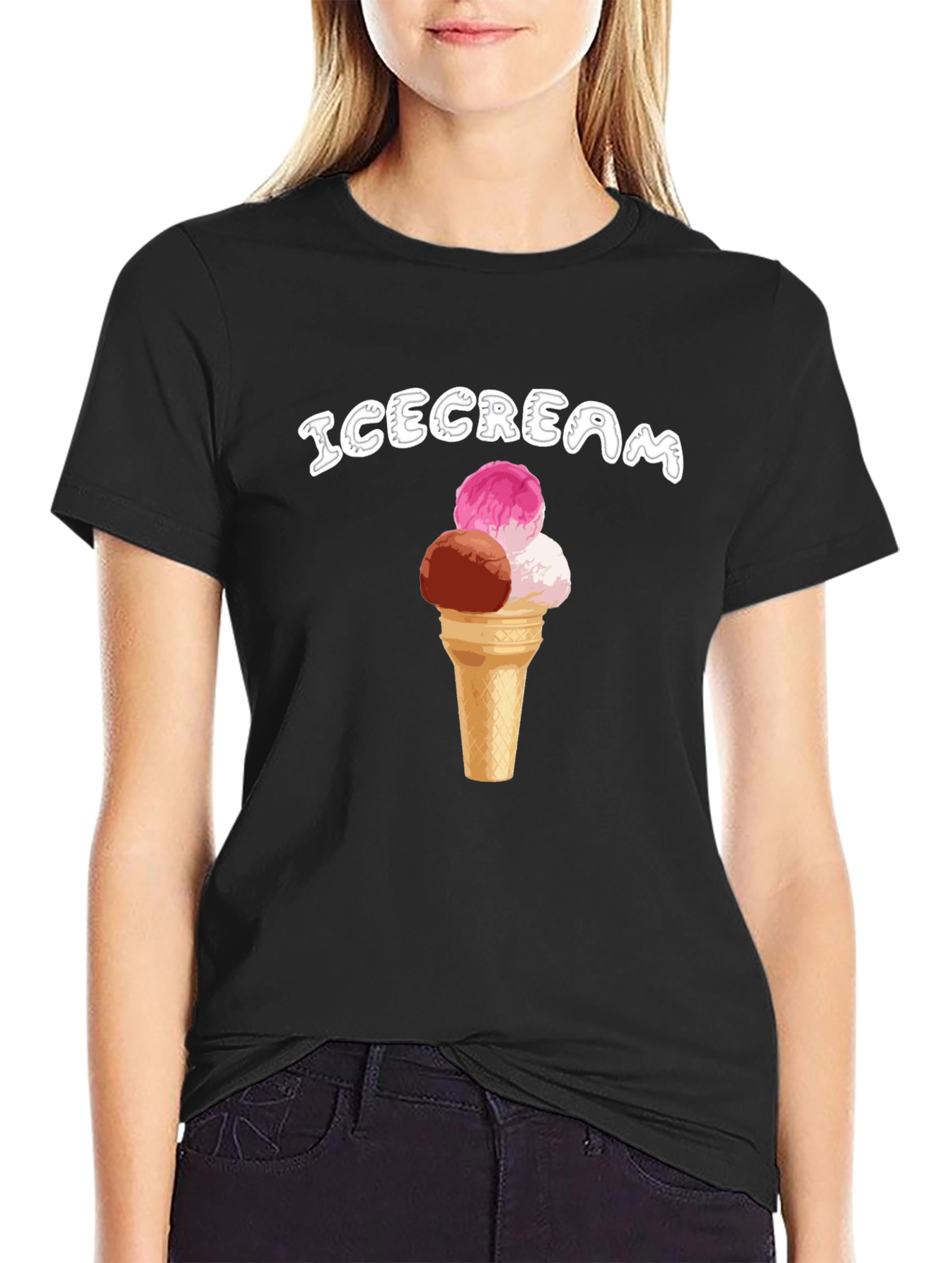Ice Cream Cone Graphic T-Shirt - Black