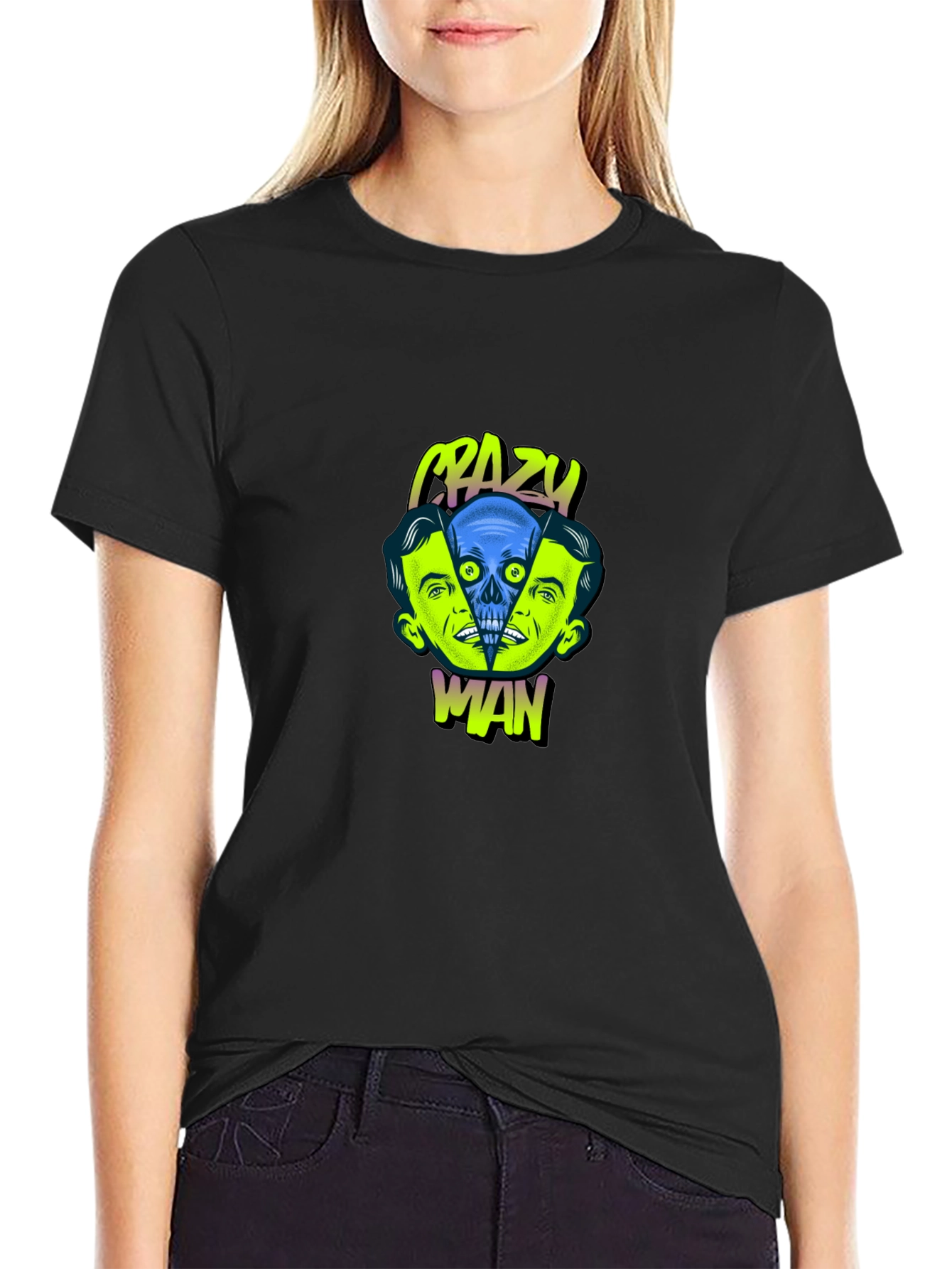 Crazy Man Graphic Print Black T-Shirt