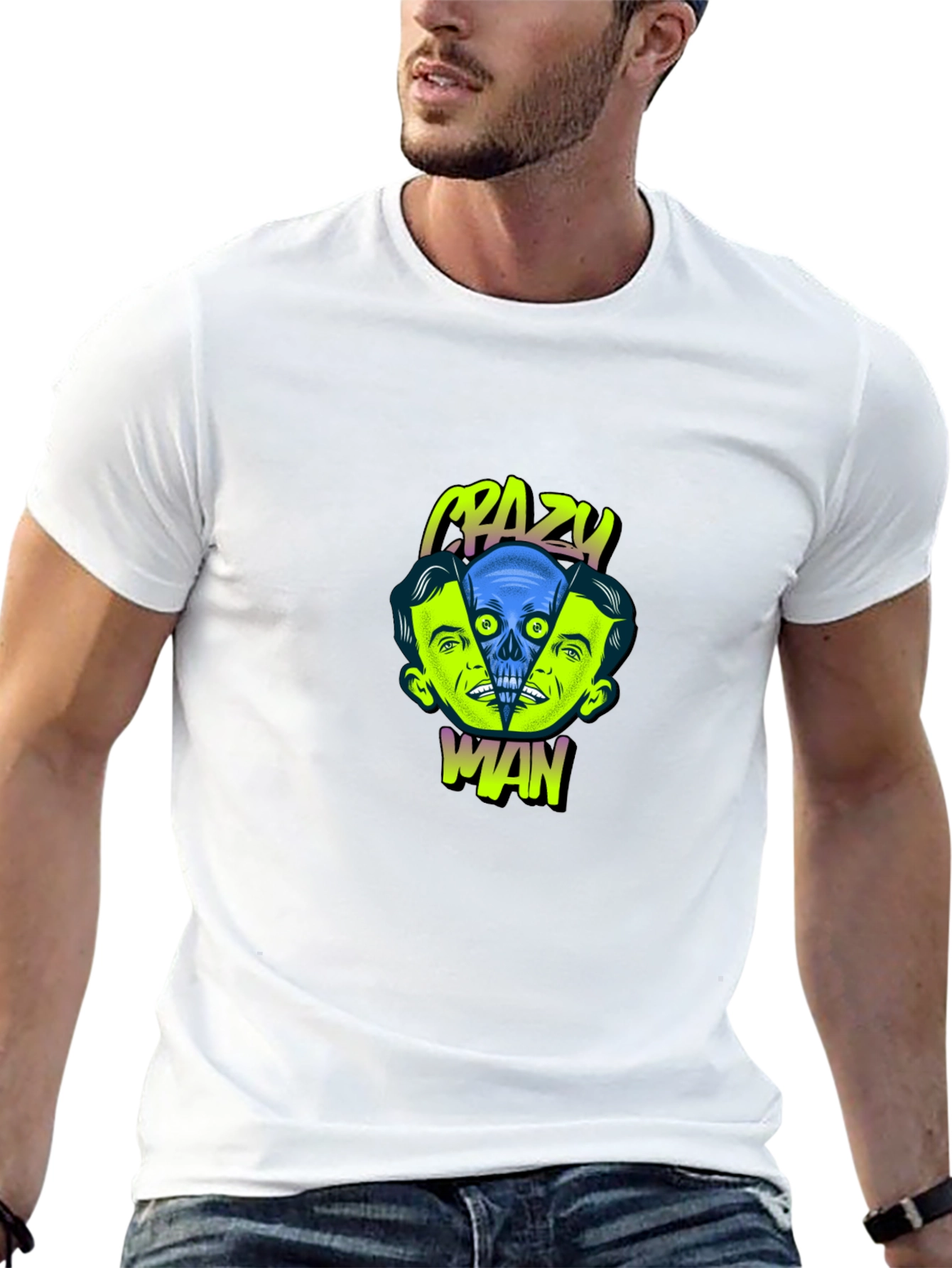 Crazy Man Graphic Print Black T-Shirt