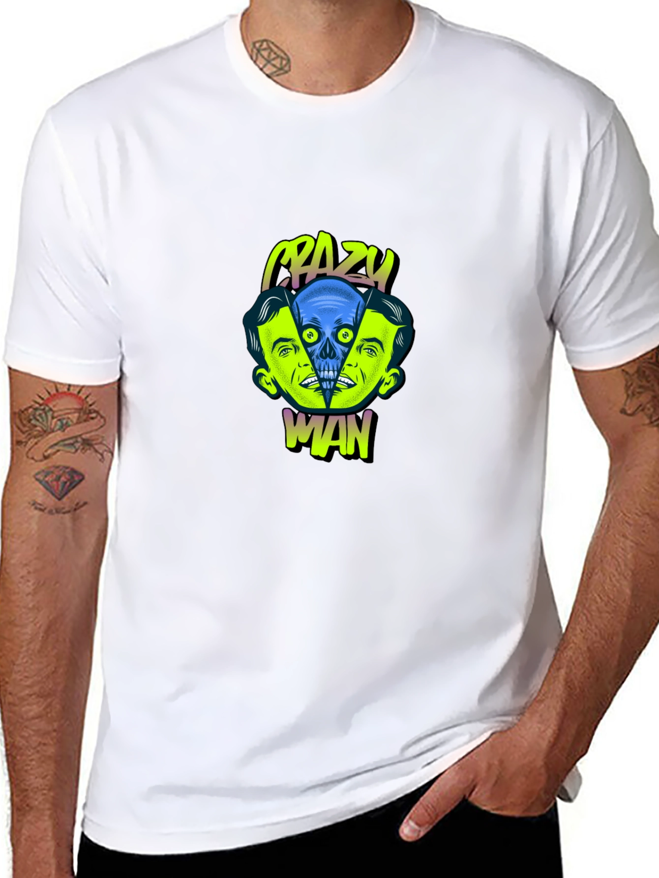 Crazy Man Graphic Print Black T-Shirt