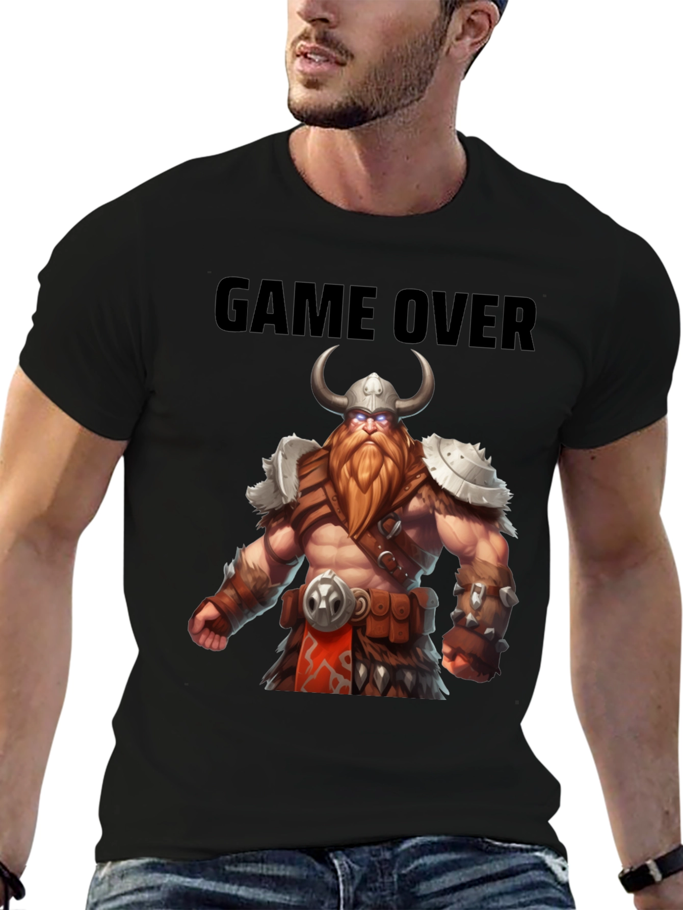 Game Over Viking Graphic Tee - Black Cotton Blend