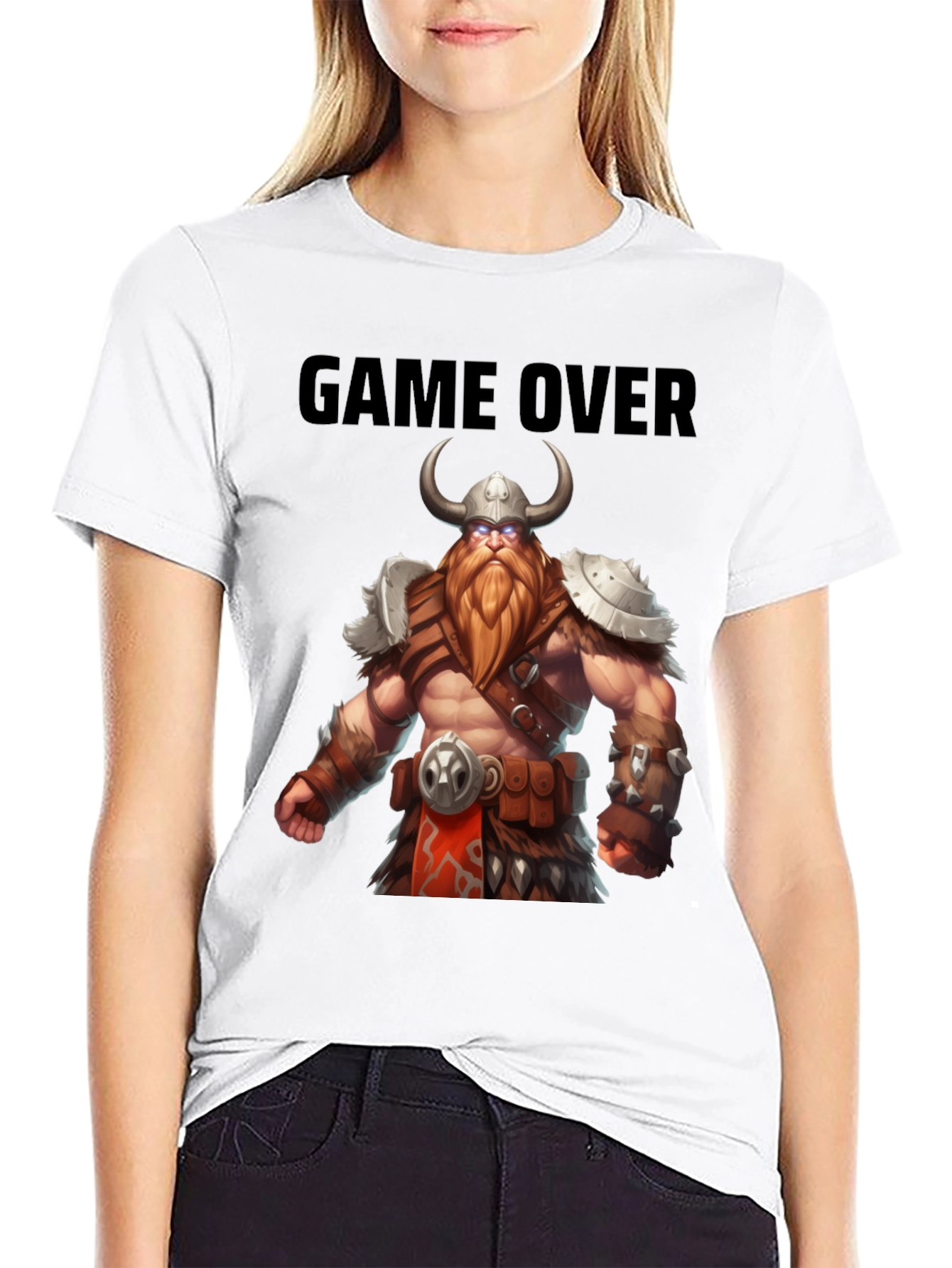 Game Over Viking Graphic Tee - Black Cotton Blend