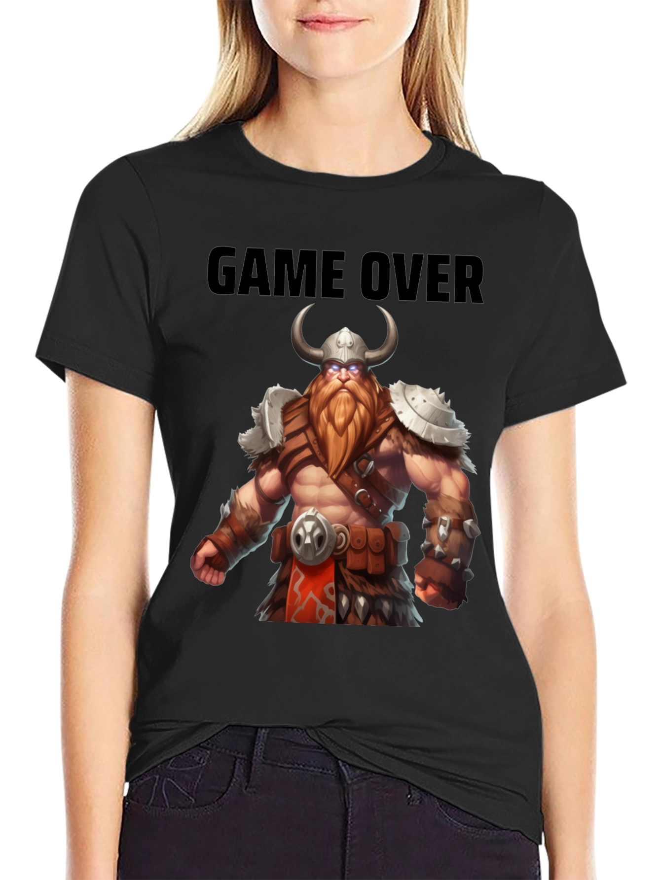 Game Over Viking Graphic Tee - Black Cotton Blend