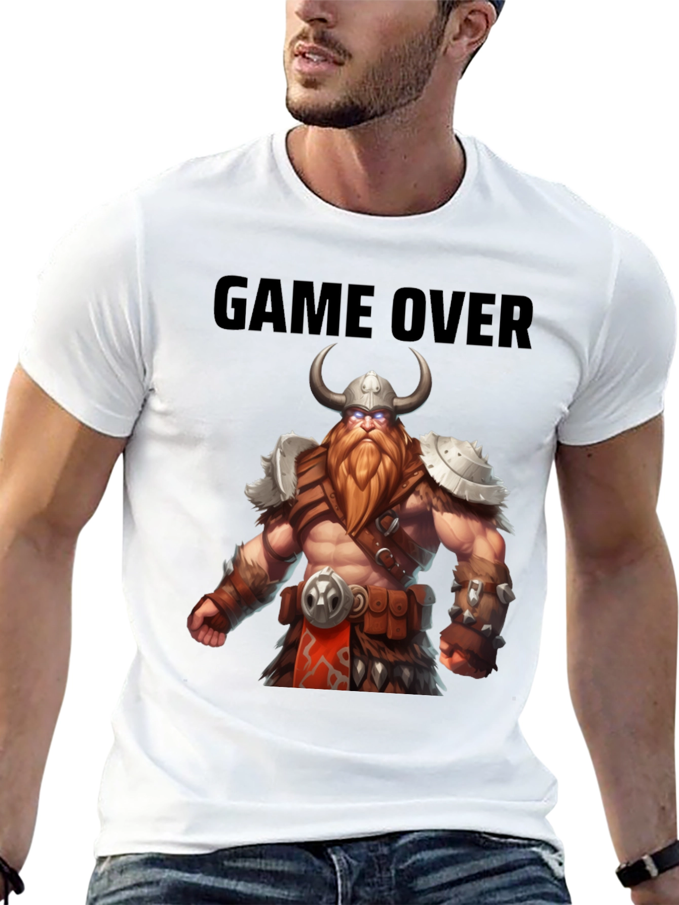 Game Over Viking Graphic Tee - Black Cotton Blend
