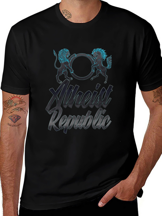 Atheist Republic T-Shirt Lion & Horse Design Cotton Tee