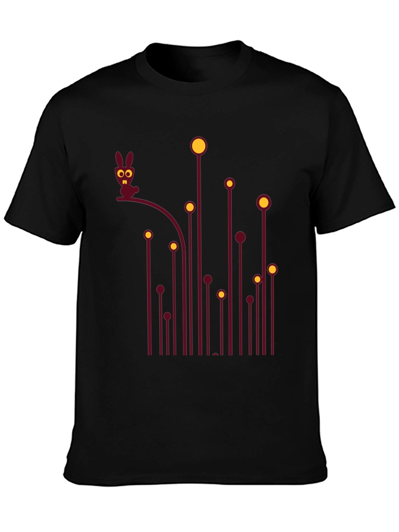 Whimsical Bunny Graphic Tee - Black Cotton T-Shirt
