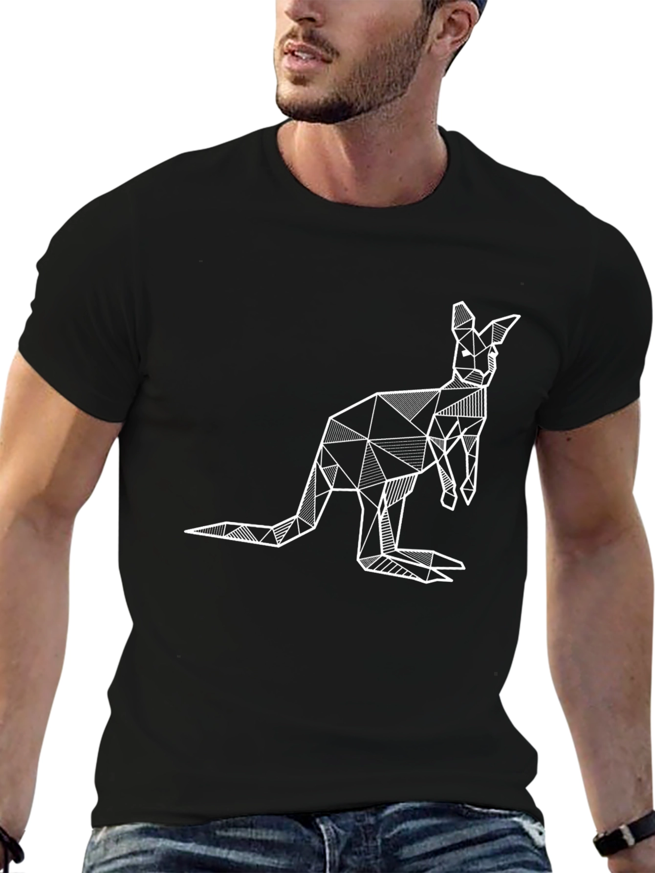 Geometric Kangaroo Graphic Tee - Black T-Shirt