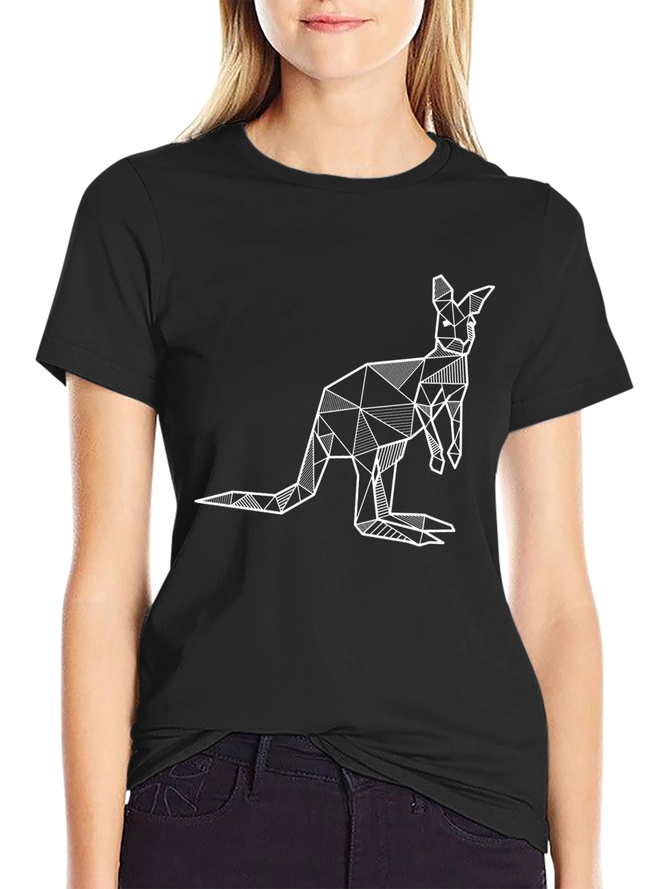 Geometric Kangaroo Graphic Tee - Black T-Shirt