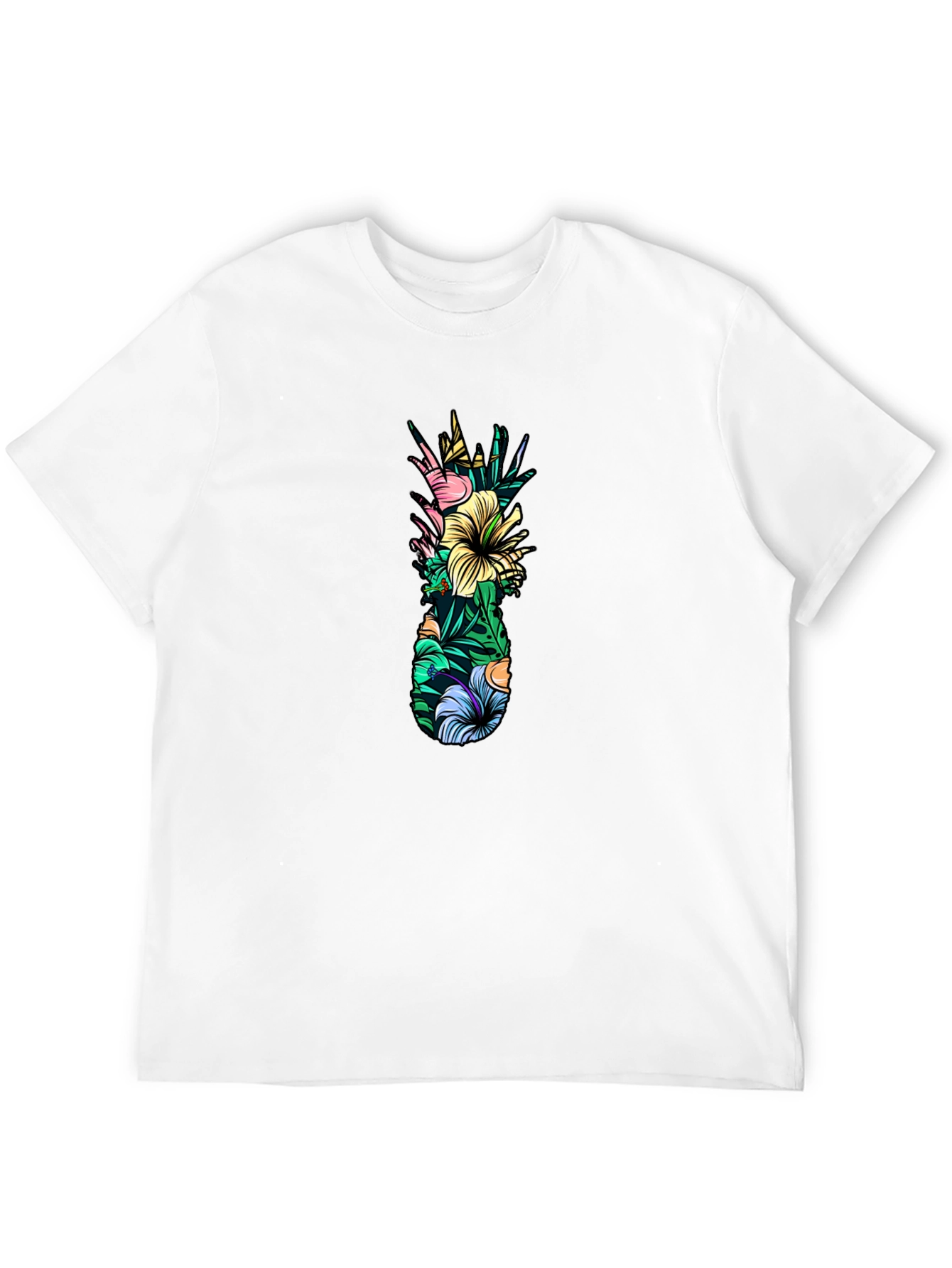 Tropical Pineapple Graphic Tee - Black Cotton T-Shirt