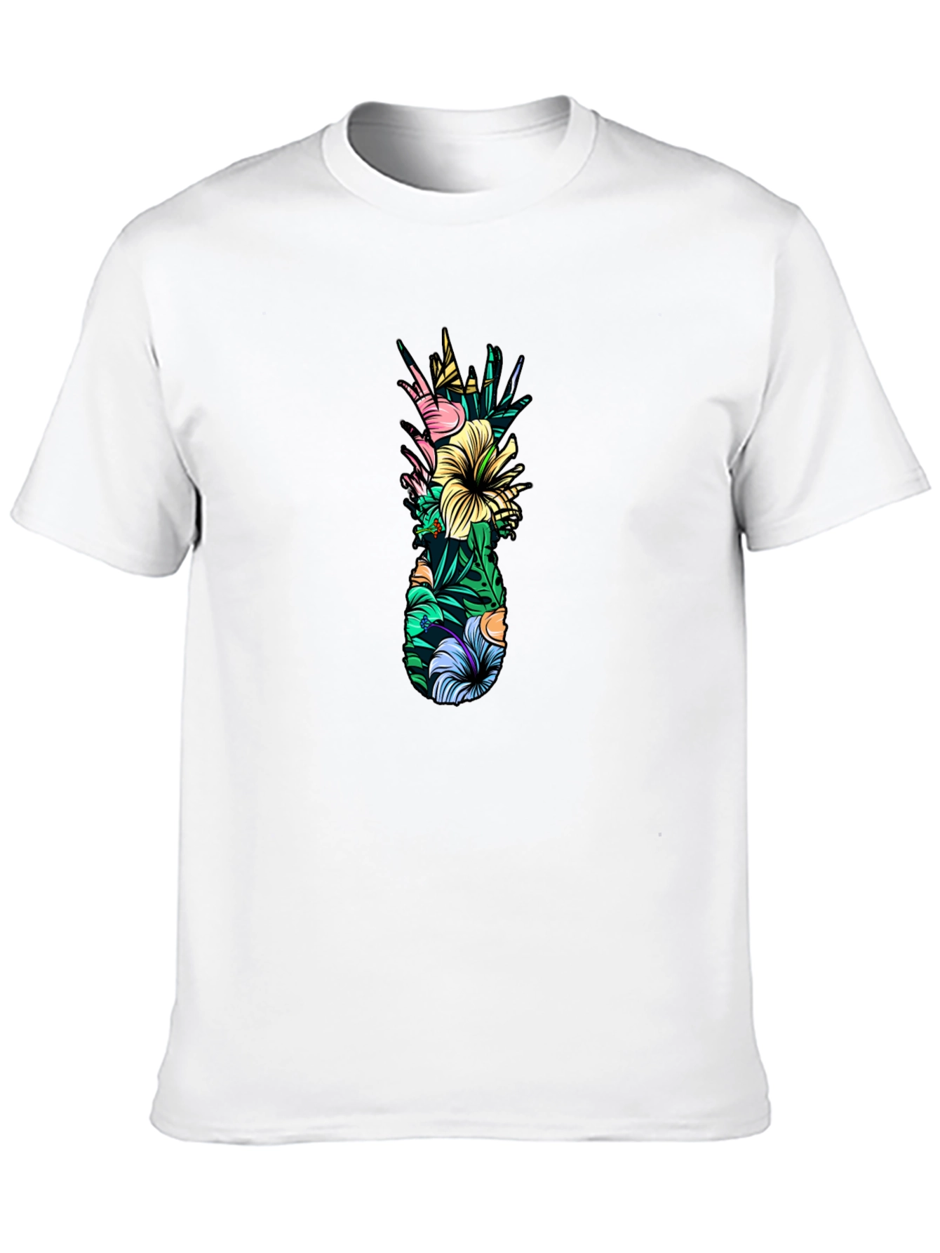 Tropical Pineapple Graphic Tee - Black Cotton T-Shirt