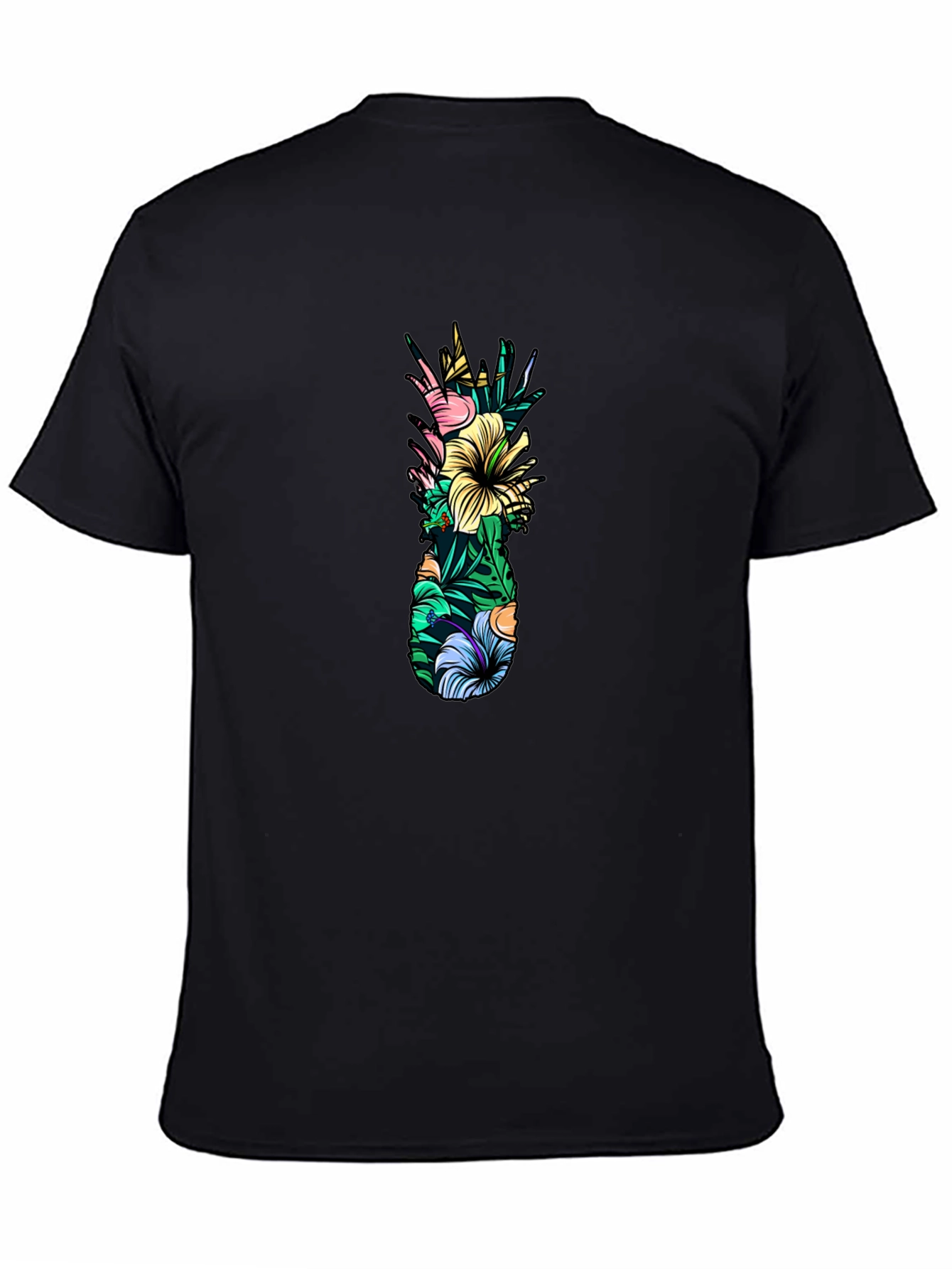 Tropical Pineapple Graphic Tee - Black Cotton T-Shirt