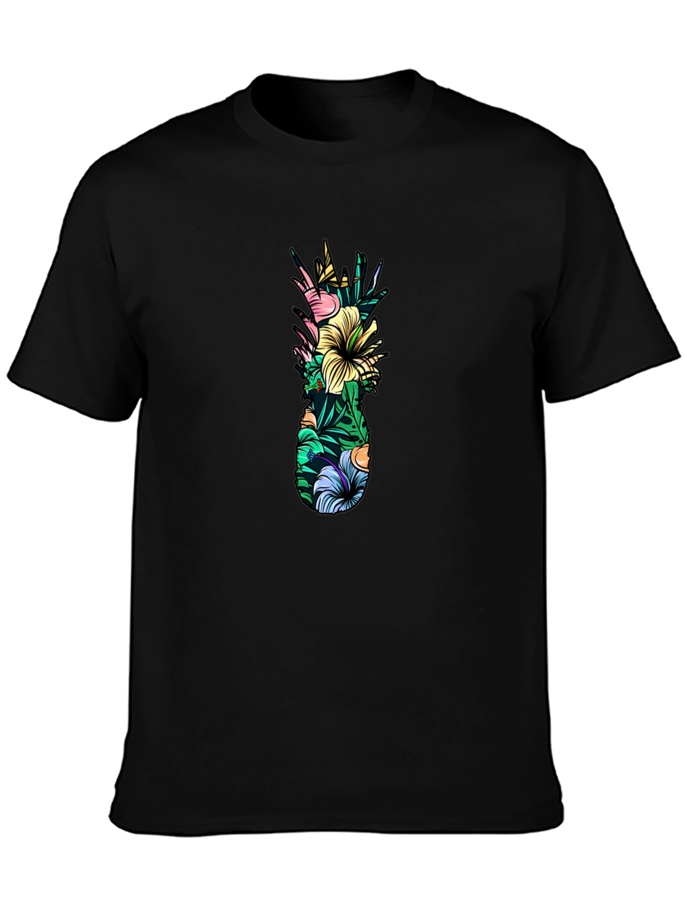 Tropical Pineapple Graphic Tee - Black Cotton T-Shirt