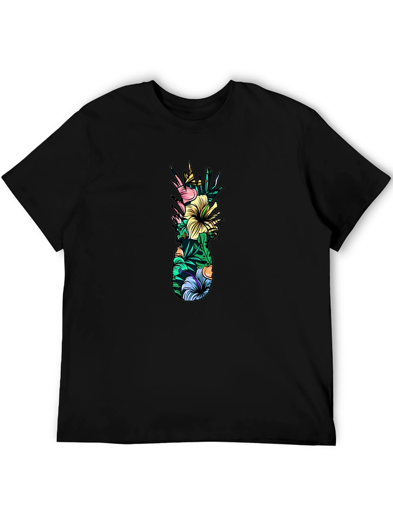 Tropical Pineapple Graphic Tee - Black Cotton T-Shirt