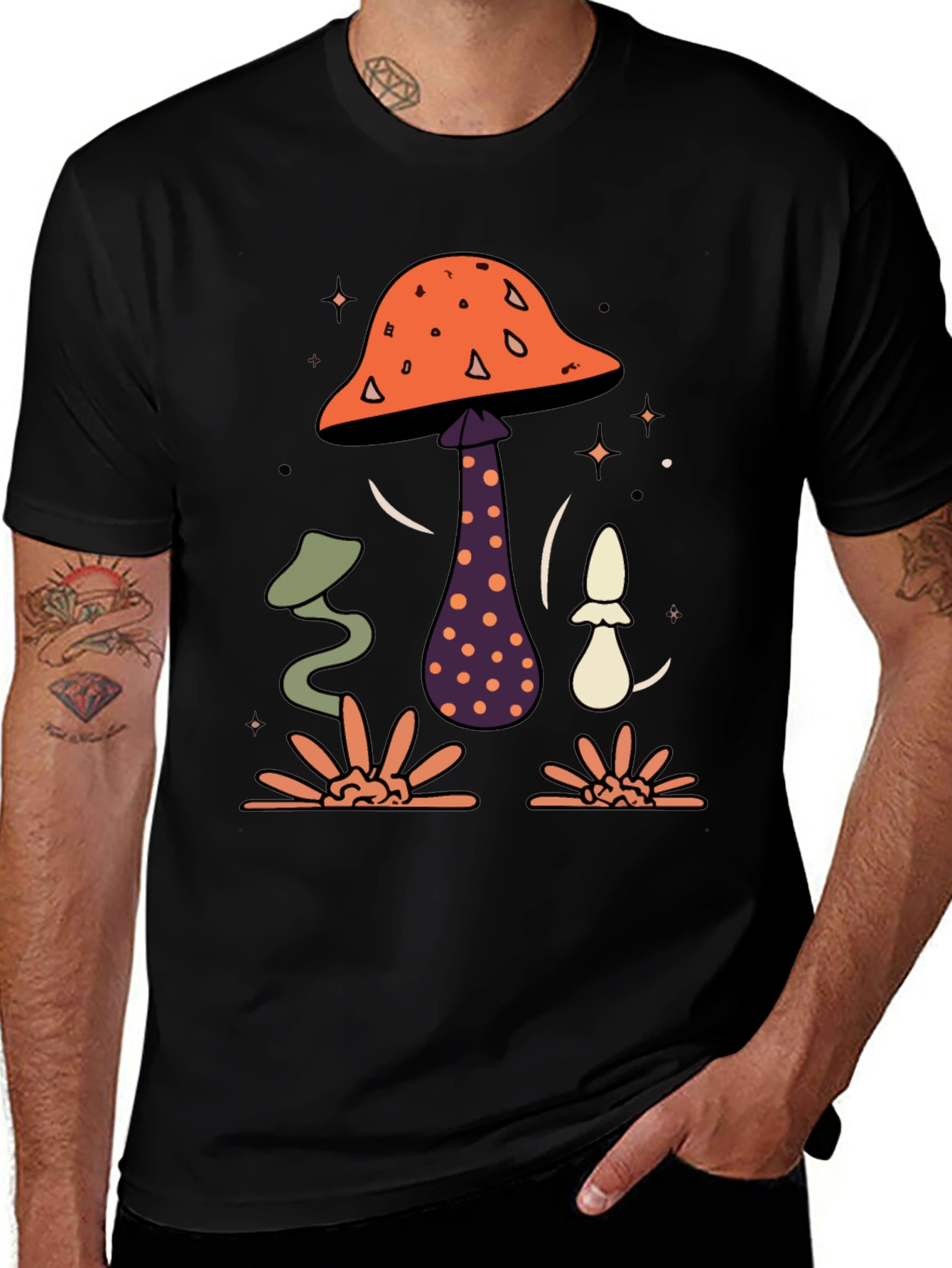 Mushroom Graphic Tee - Black Cotton Blend