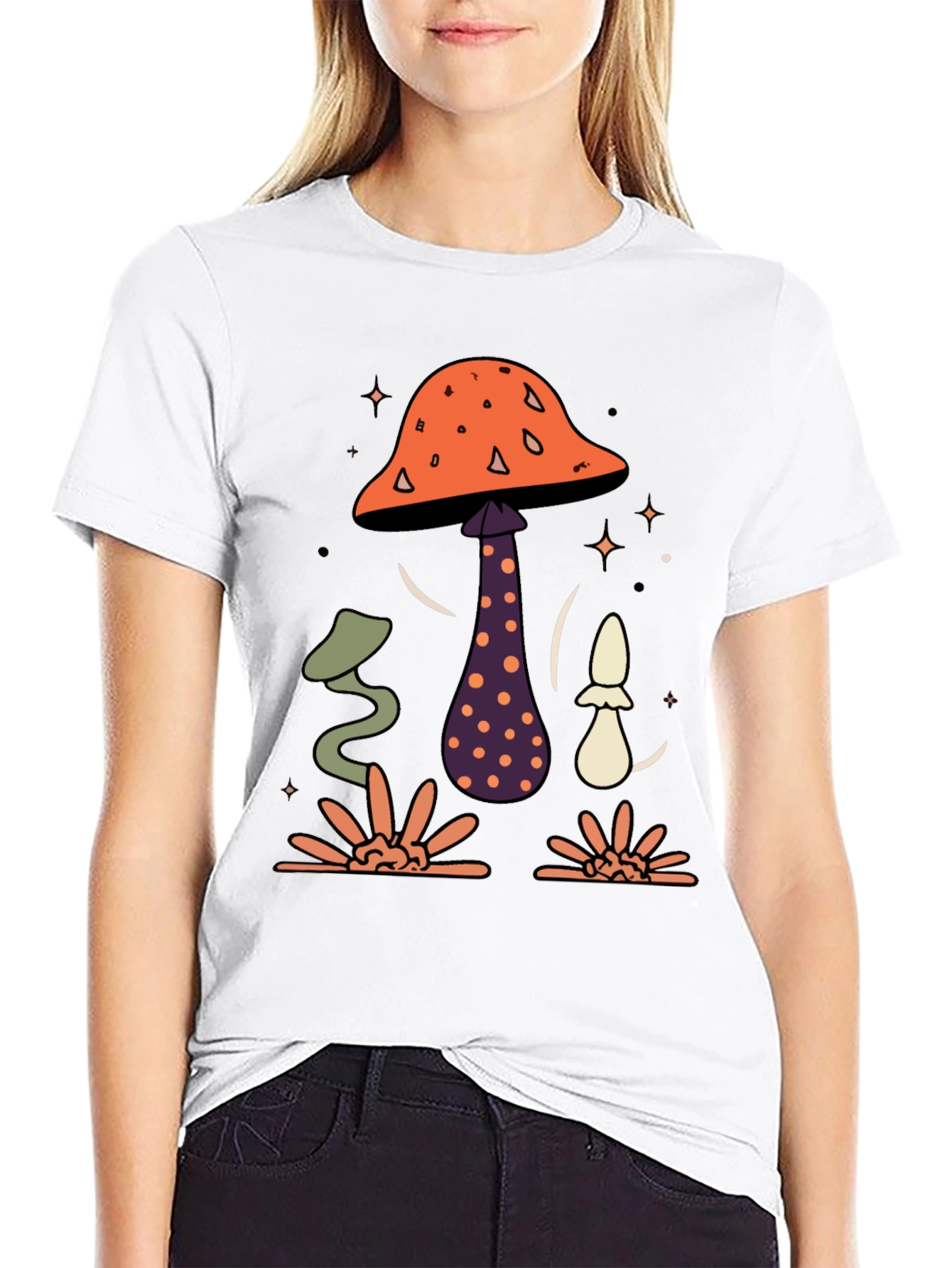 Mushroom Graphic Tee - Black Cotton Blend