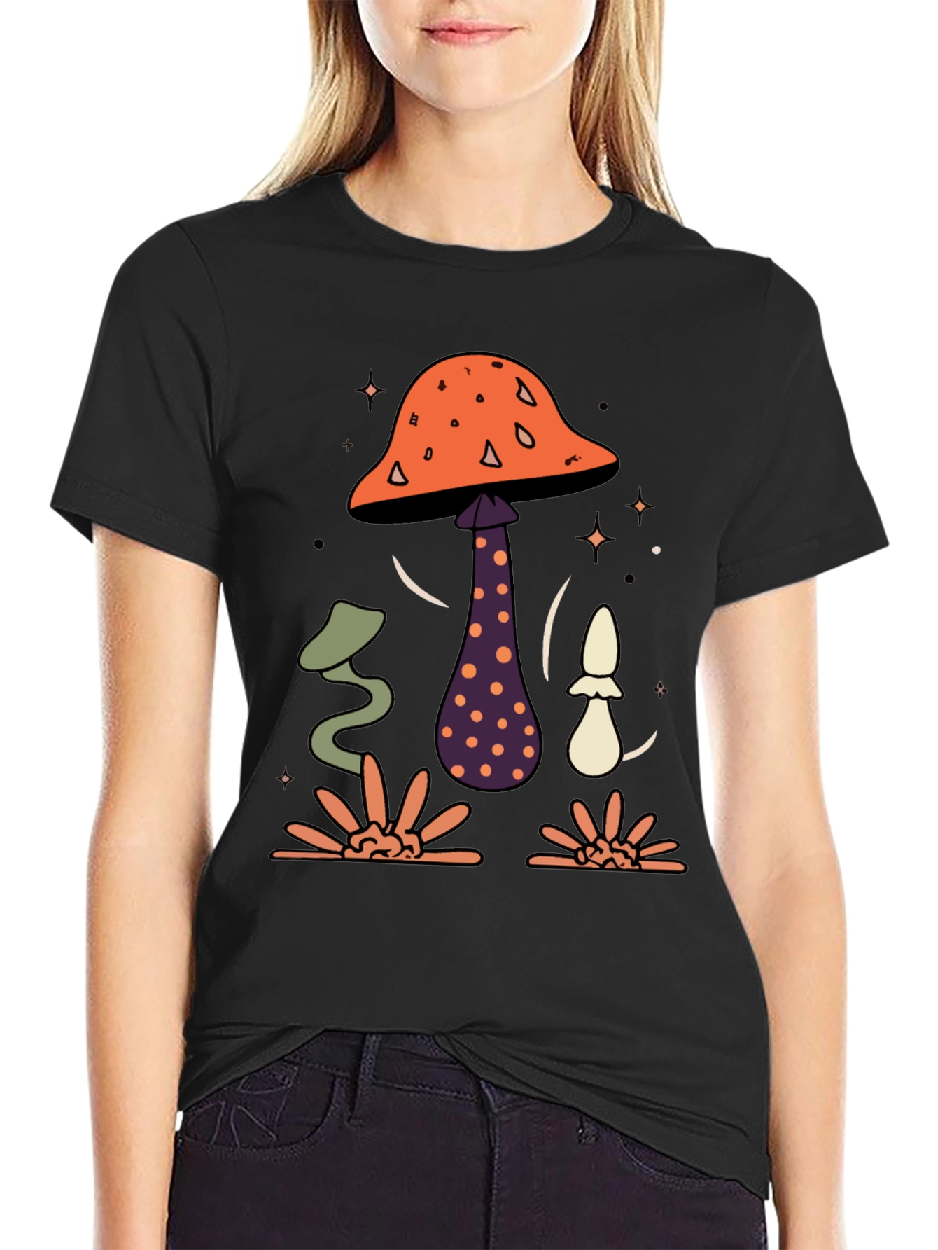 Mushroom Graphic Tee - Black Cotton Blend