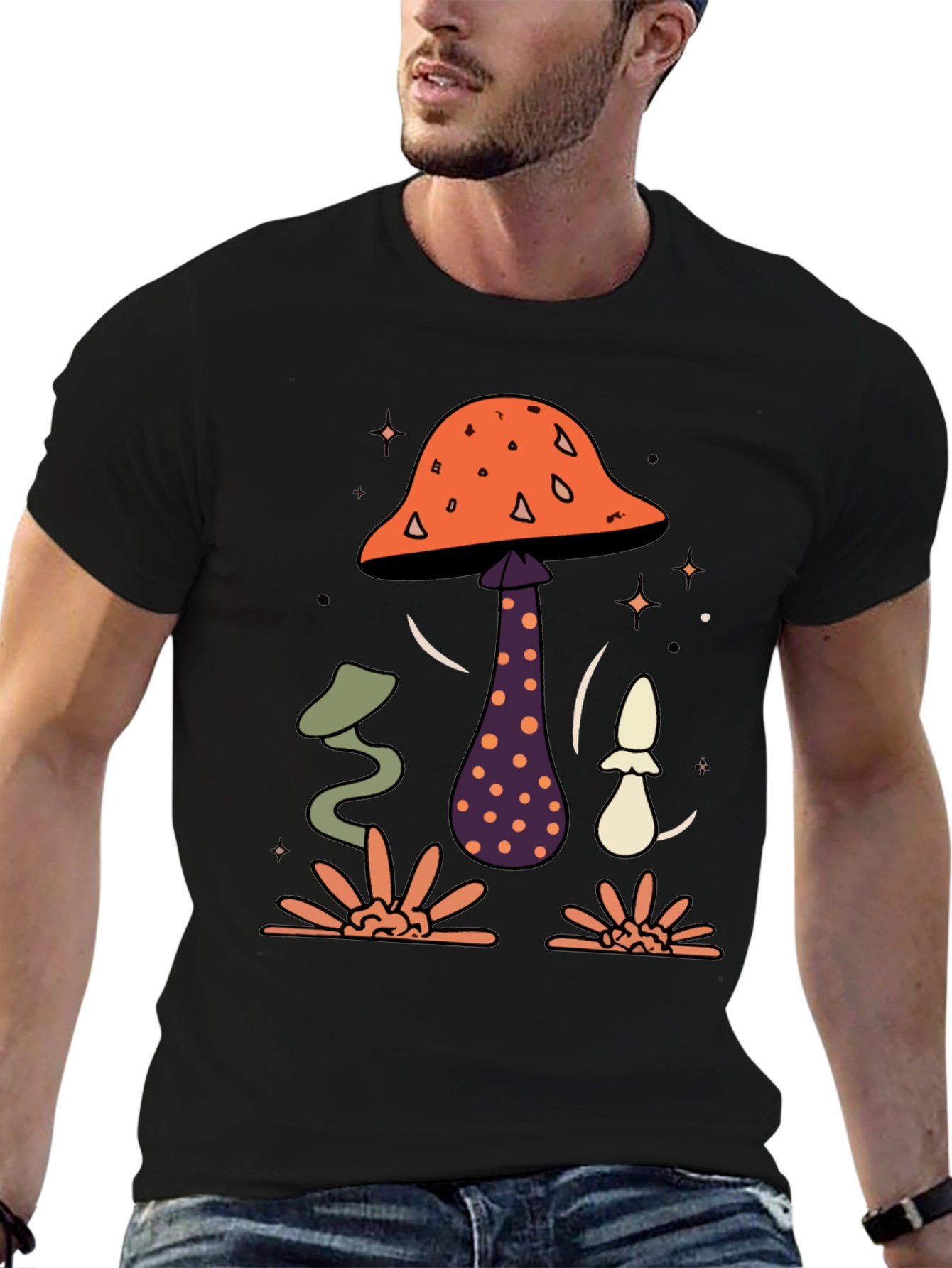 Mushroom Graphic Tee - Black Cotton Blend