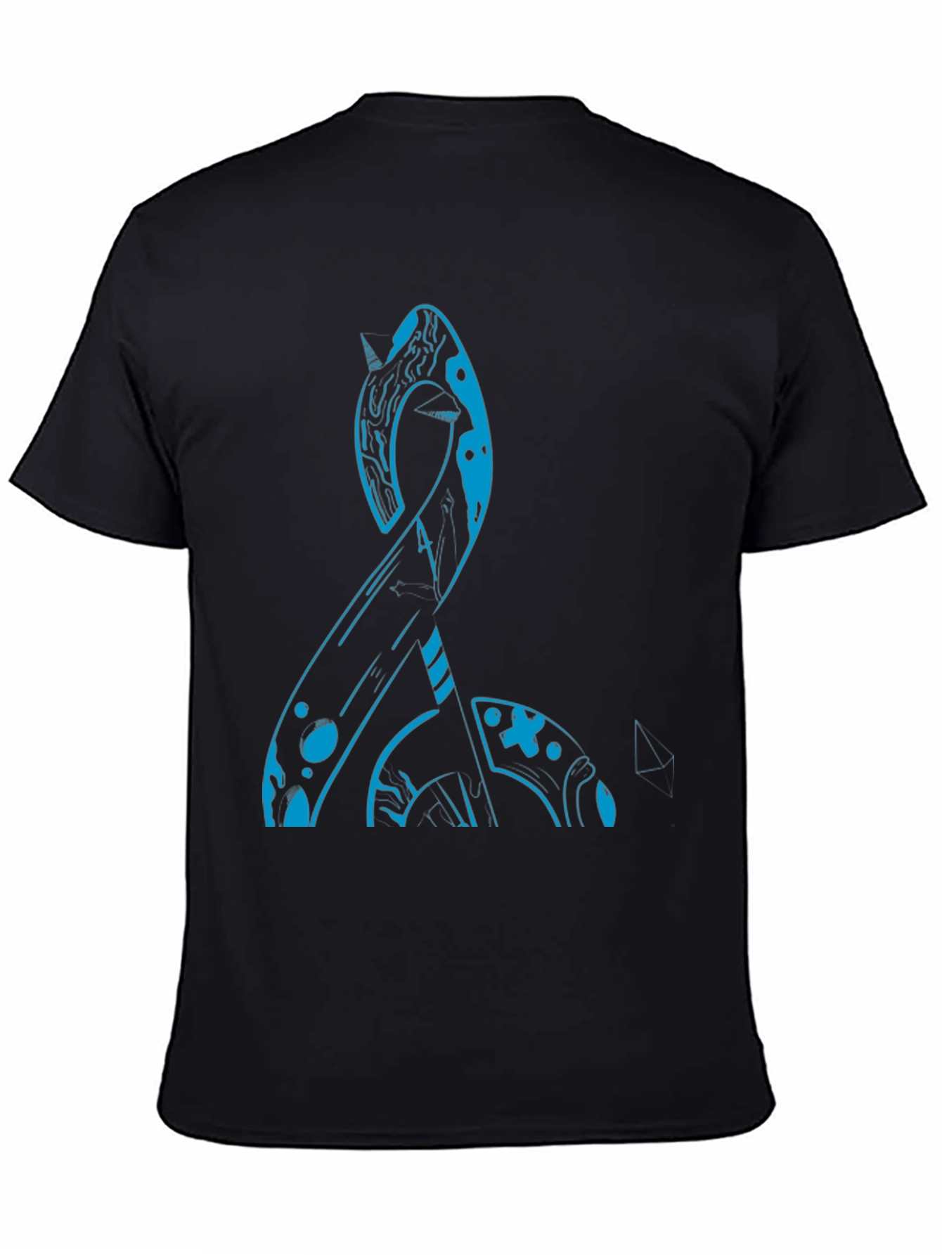 Abstract Blue Narwhal Graphic Black T-Shirt