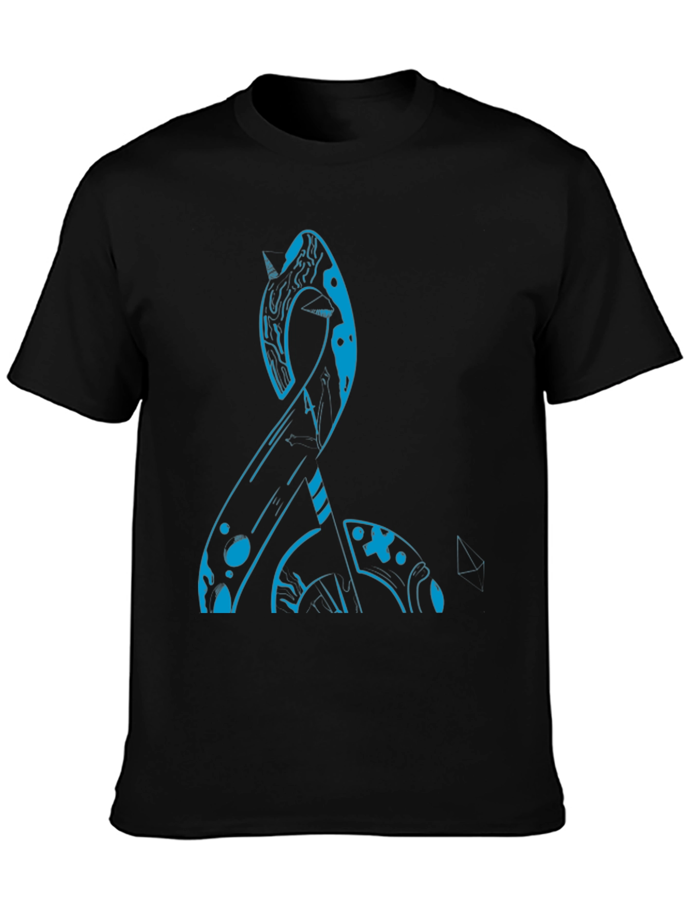 Abstract Blue Narwhal Graphic Black T-Shirt