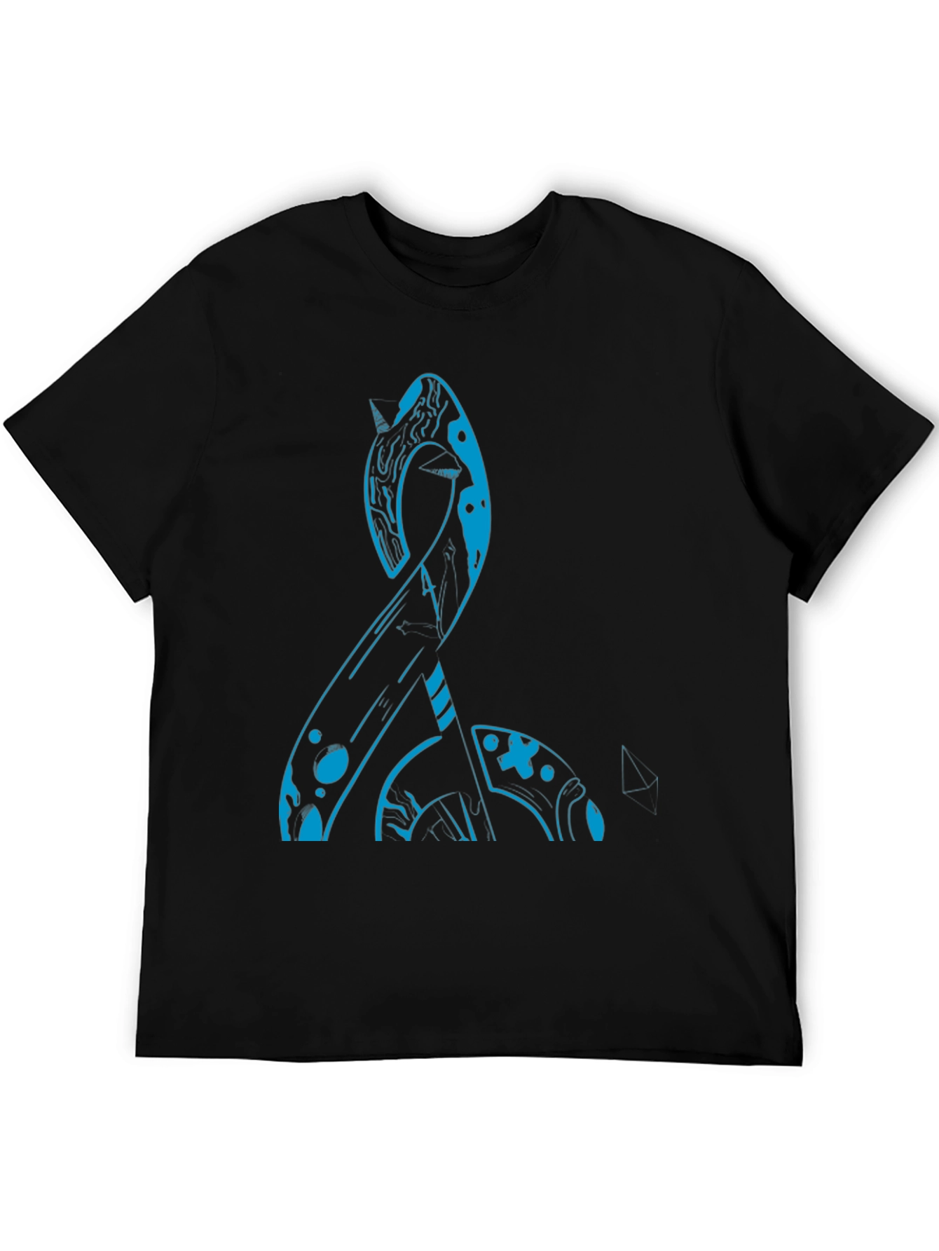 Abstract Blue Narwhal Graphic Black T-Shirt