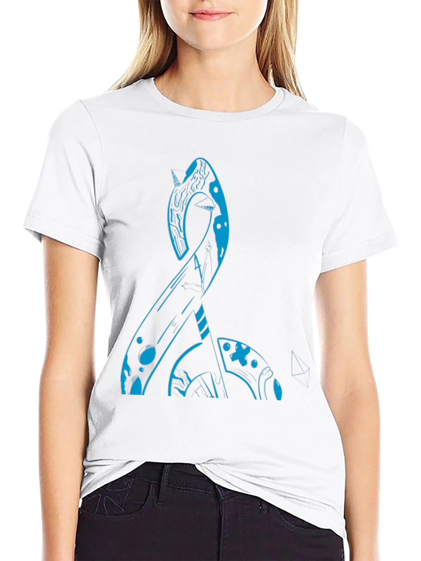 Abstract Blue Narwhal Graphic Black T-Shirt