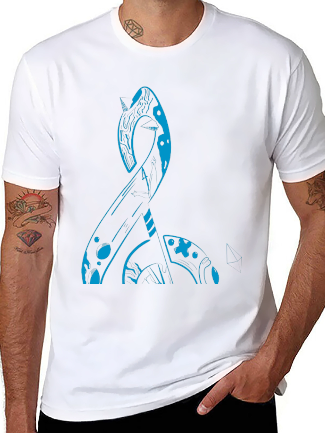 Abstract Blue Narwhal Graphic Black T-Shirt