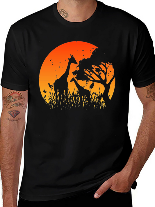Giraffe Sunset Graphic Tee - Black