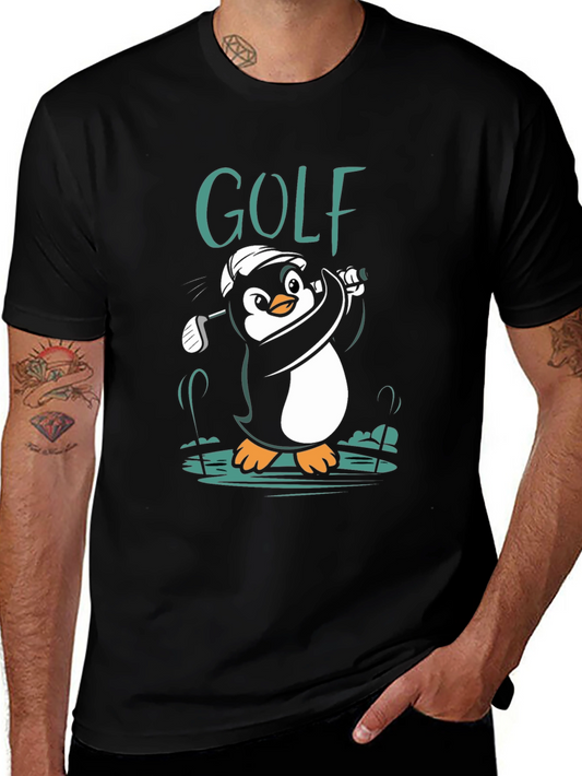 Golf Penguin Graphic Tee - Black Cotton Shirt