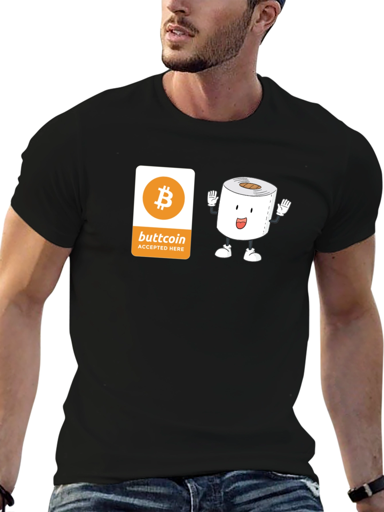 Buttcoin Crypto Toilet Paper Funny Black T-Shirt