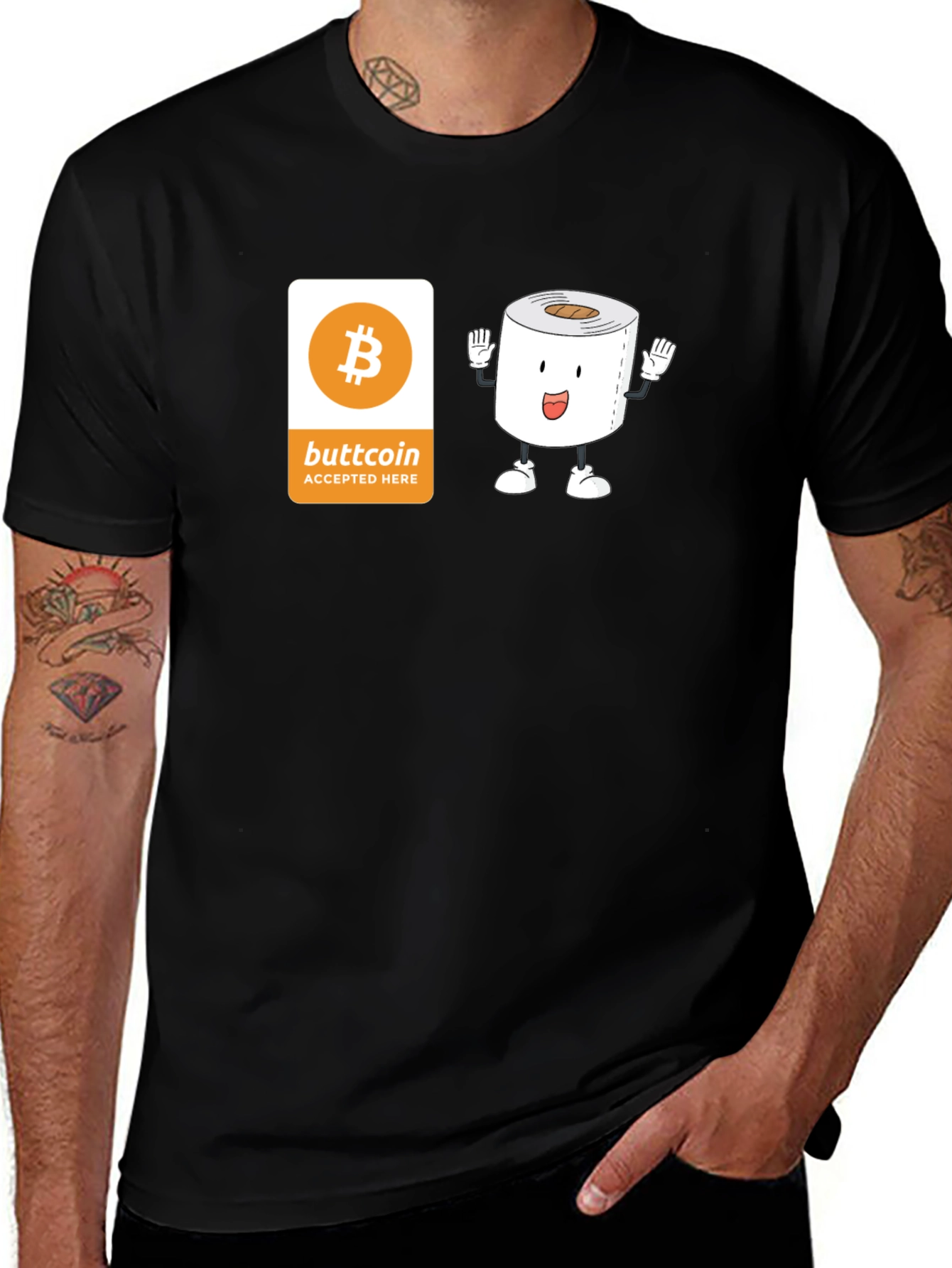 Buttcoin Crypto Toilet Paper Funny Black T-Shirt