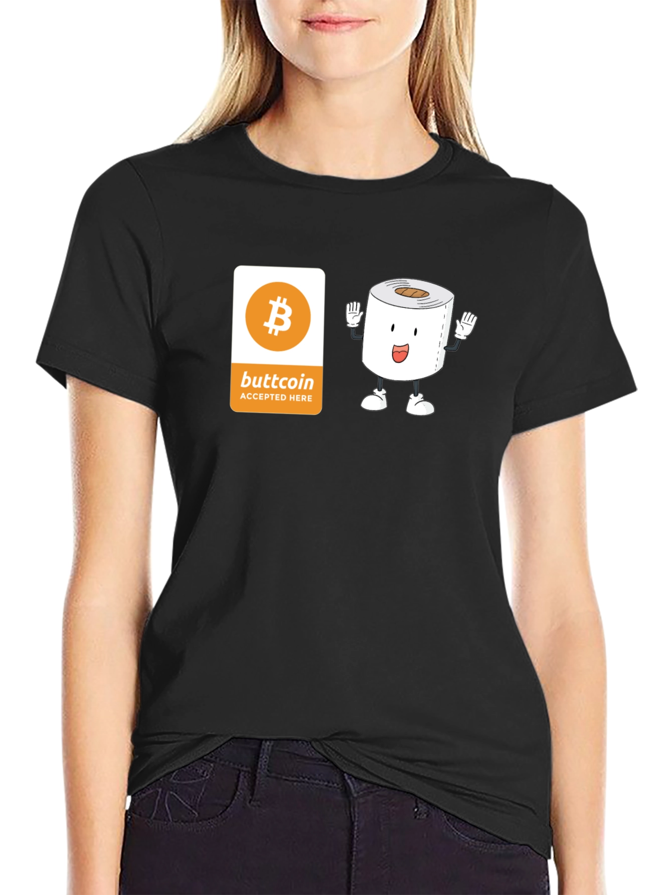 Buttcoin Crypto Toilet Paper Funny Black T-Shirt