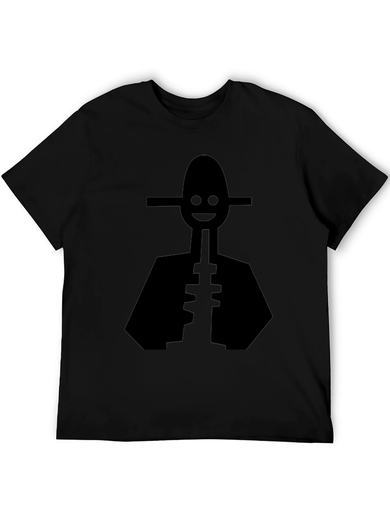 Mens Black T-Shirt with Abstract Character Graphic