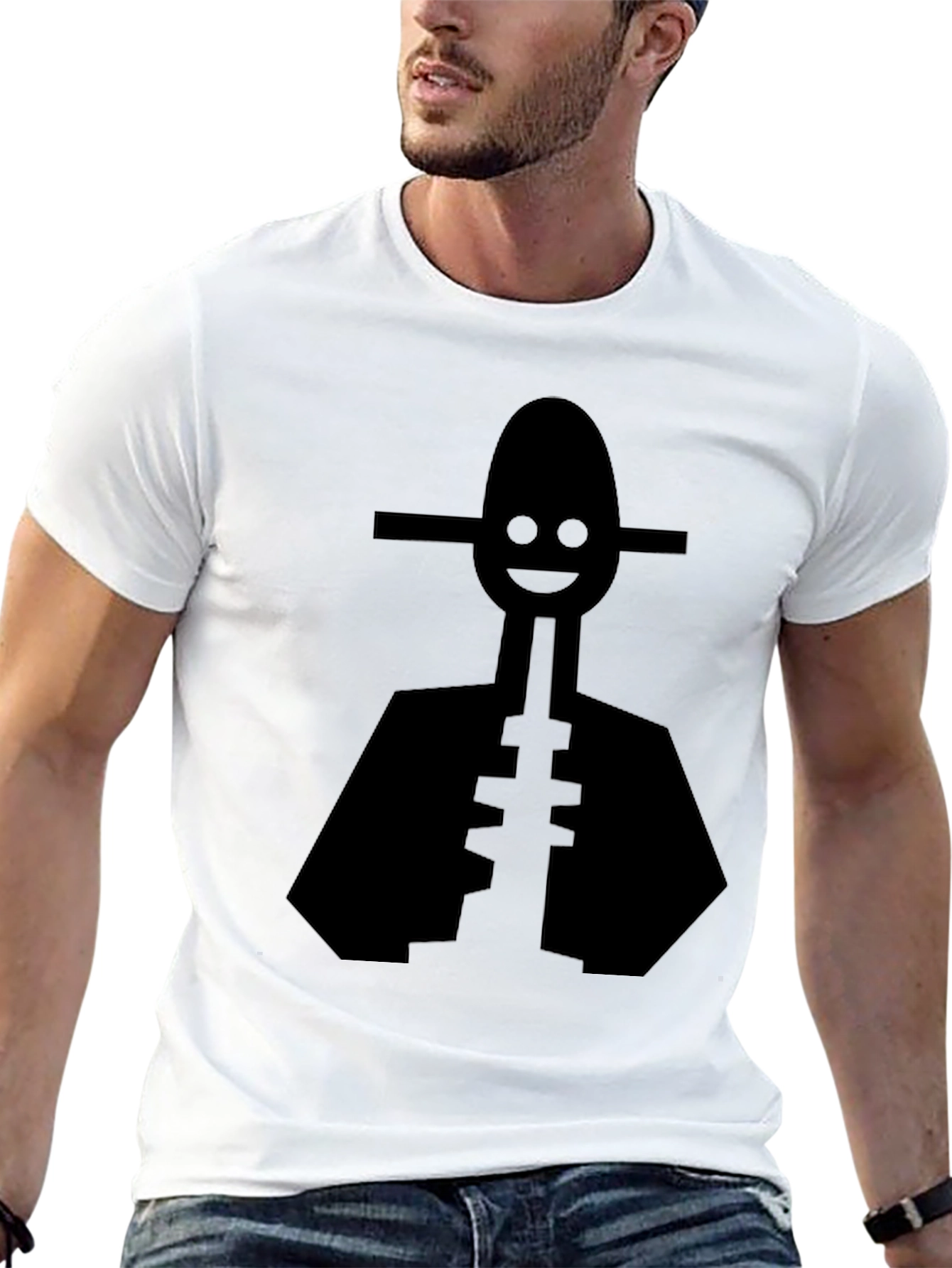 Mens Black T-Shirt with Abstract Character Graphic