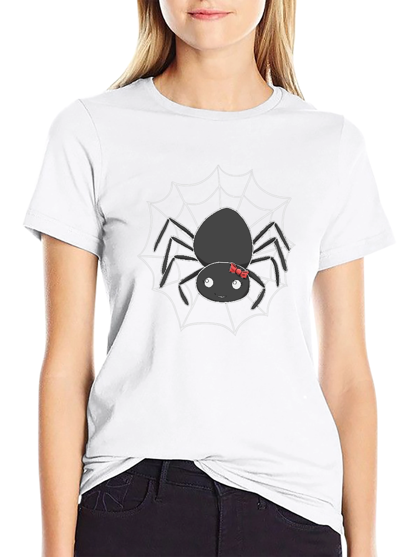Cute Spider Web Graphic T-Shirt - Black