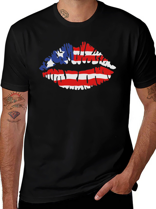 American Flag Lips T-Shirt Patriotic Kiss Tee