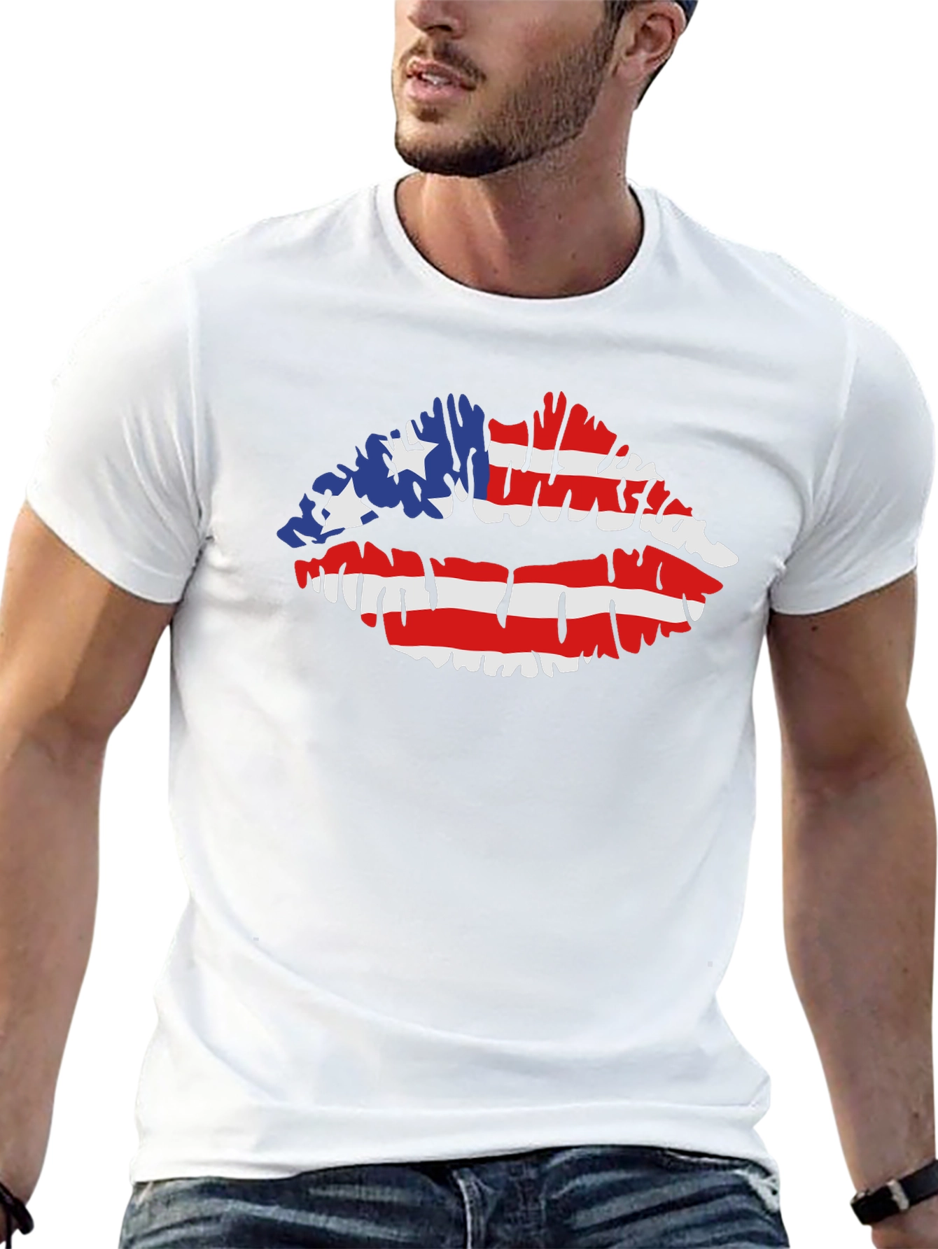 American Flag Lips T-Shirt Patriotic Kiss Tee