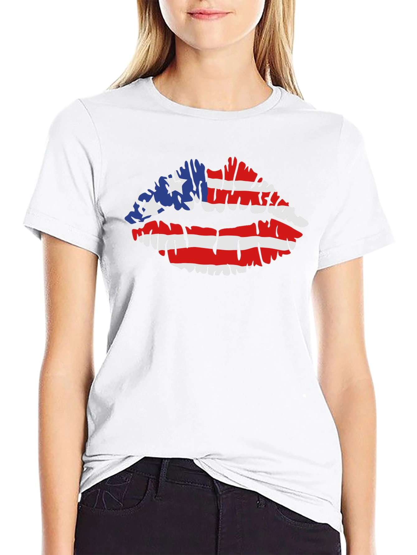 American Flag Lips T-Shirt Patriotic Kiss Tee