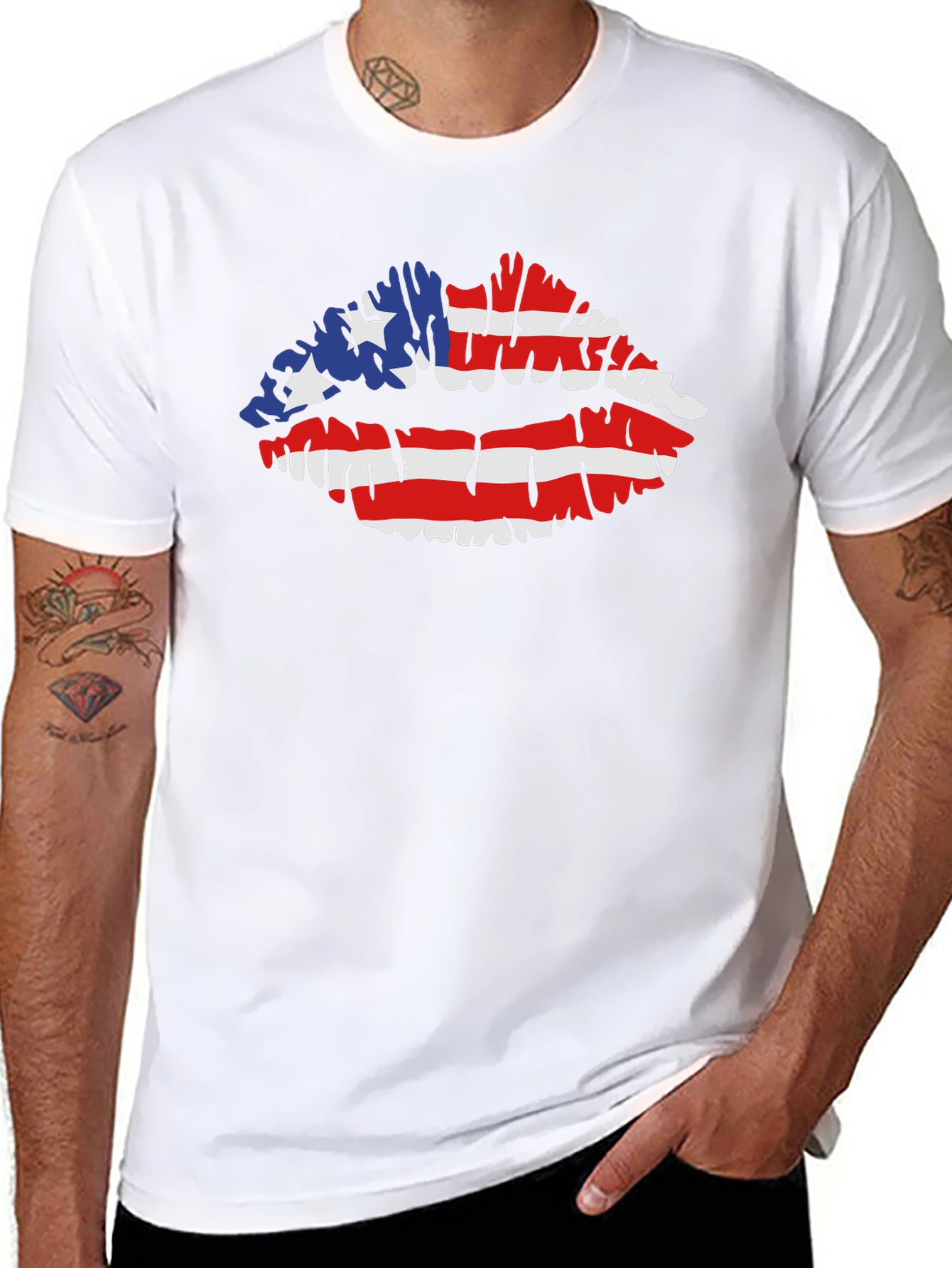 American Flag Lips T-Shirt Patriotic Kiss Tee