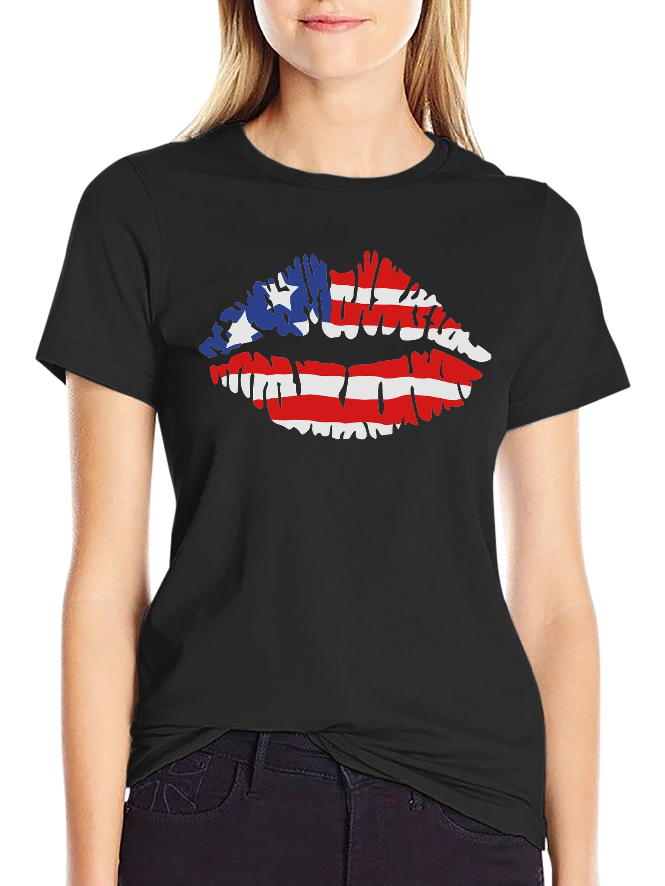 American Flag Lips T-Shirt Patriotic Kiss Tee