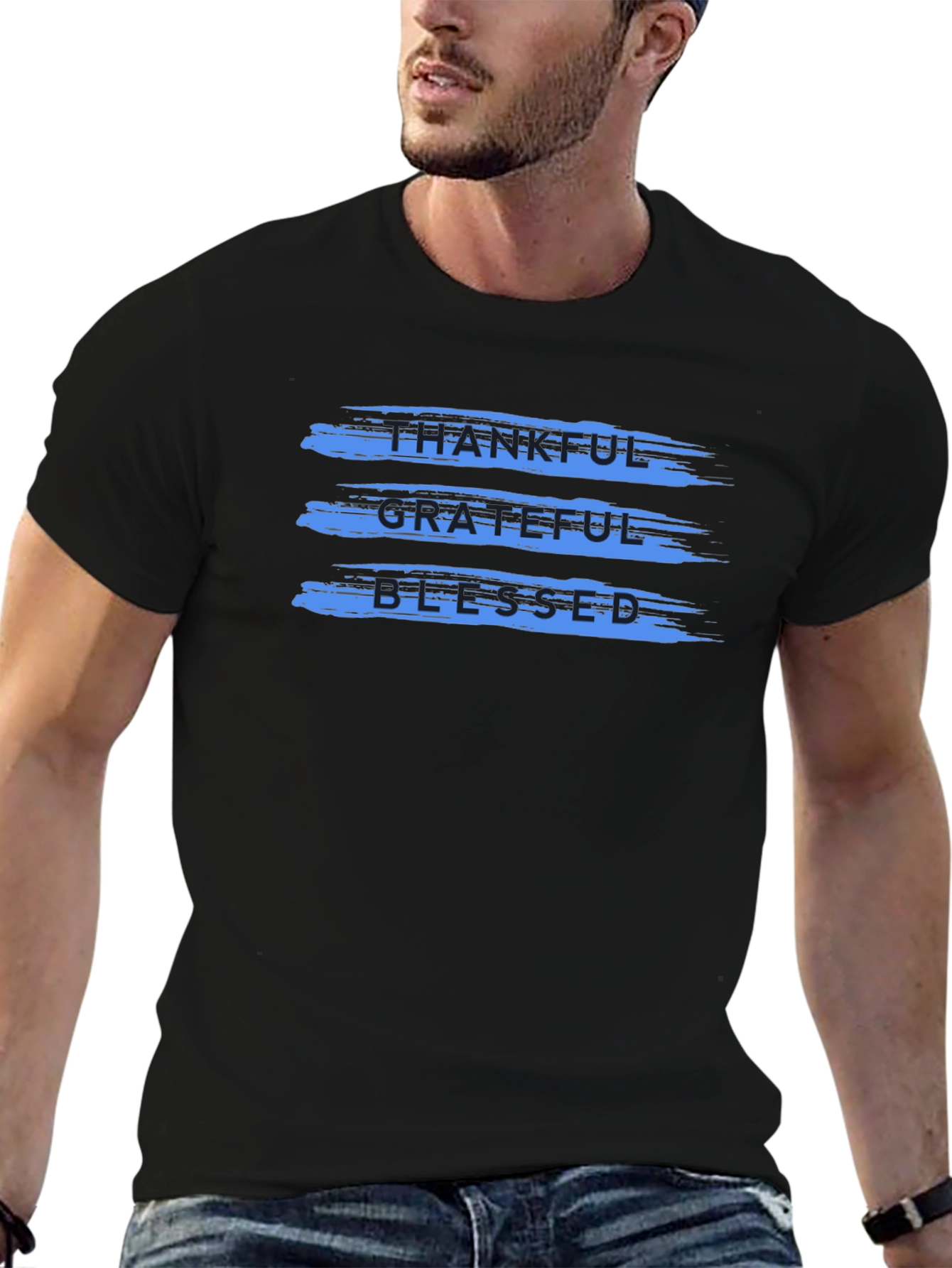 Thankful Grateful Blessed T-Shirt - Casual Black Tee