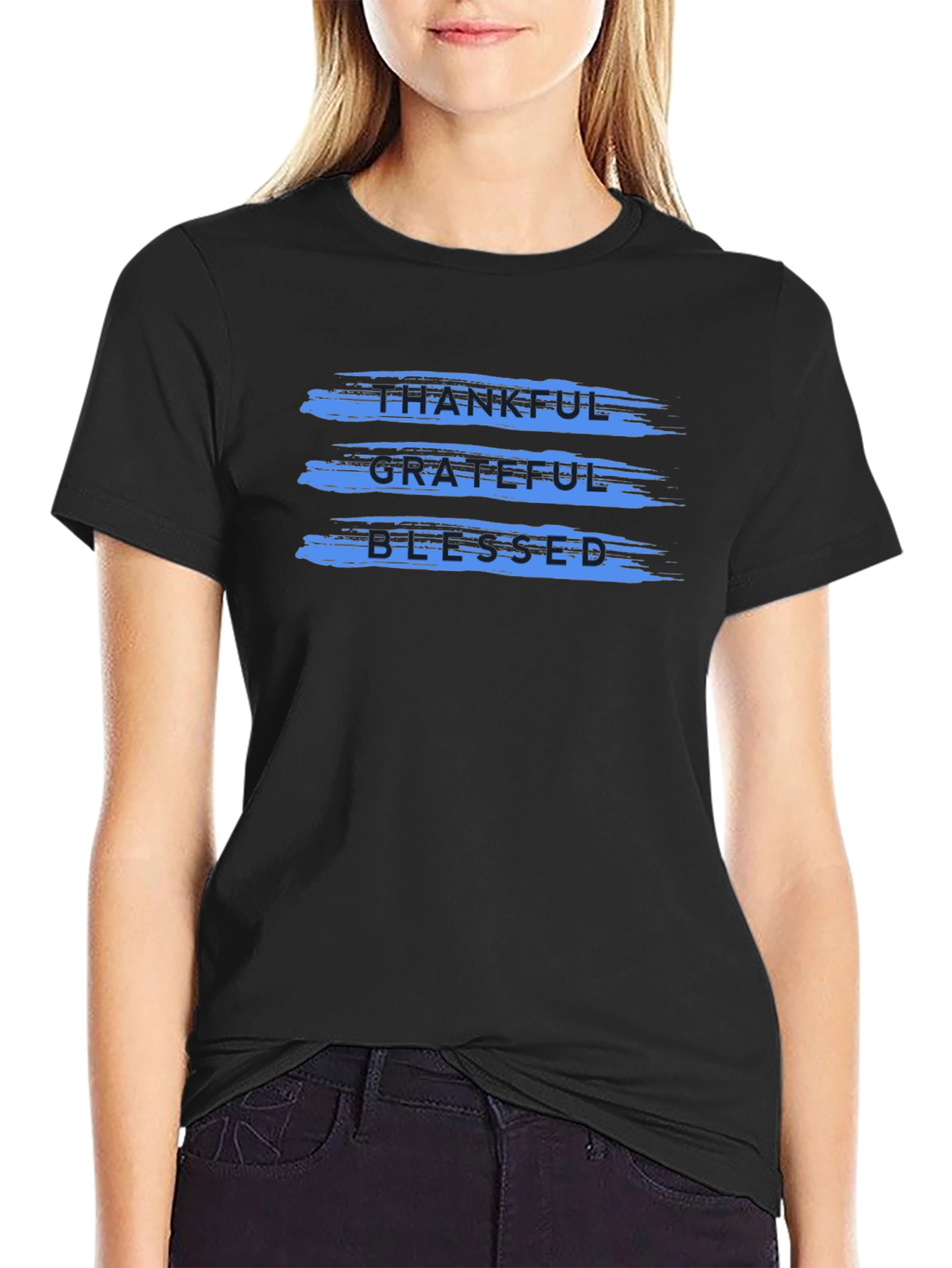 Thankful Grateful Blessed T-Shirt - Casual Black Tee