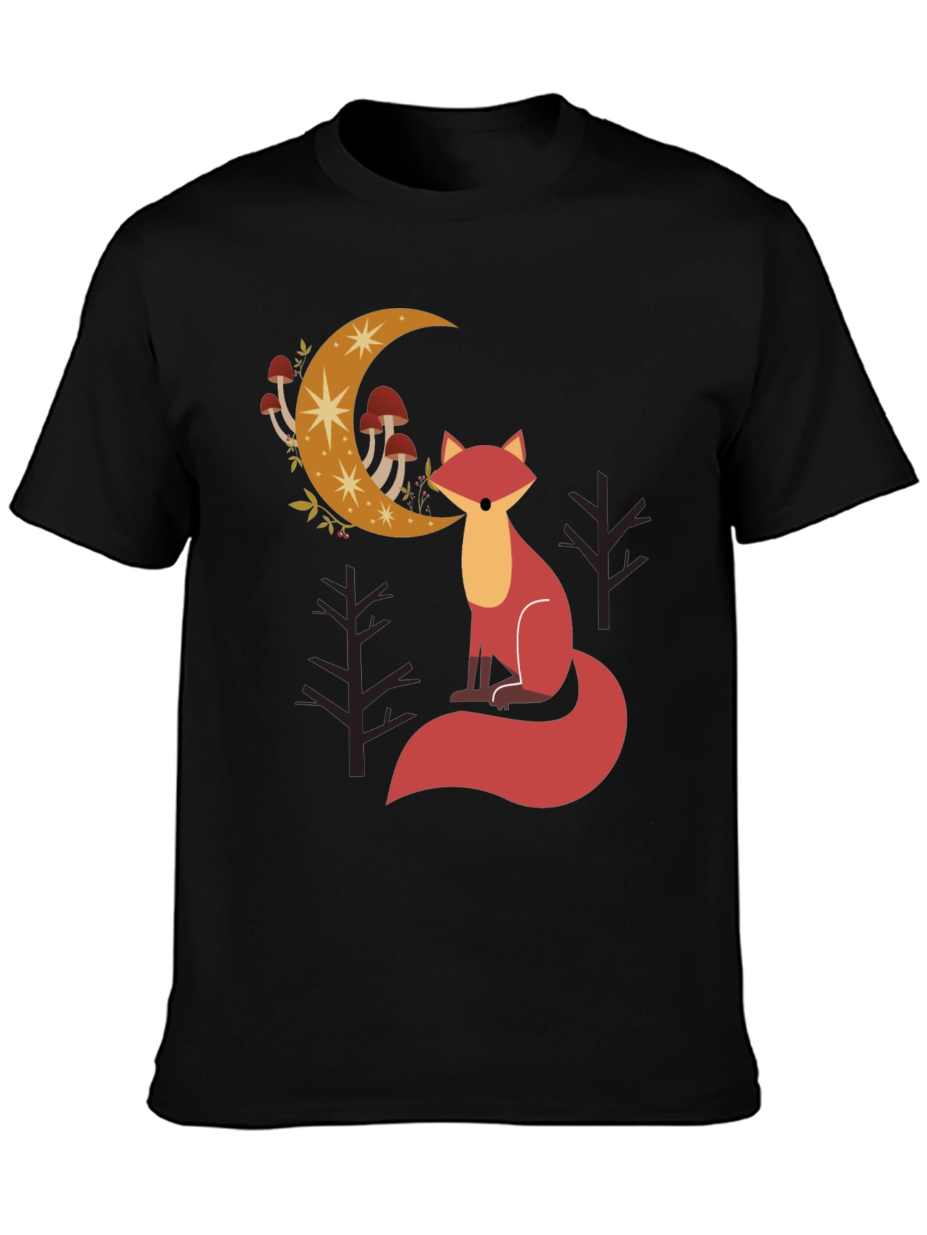 Fox and Moon Graphic Tee - Black Cotton Blend