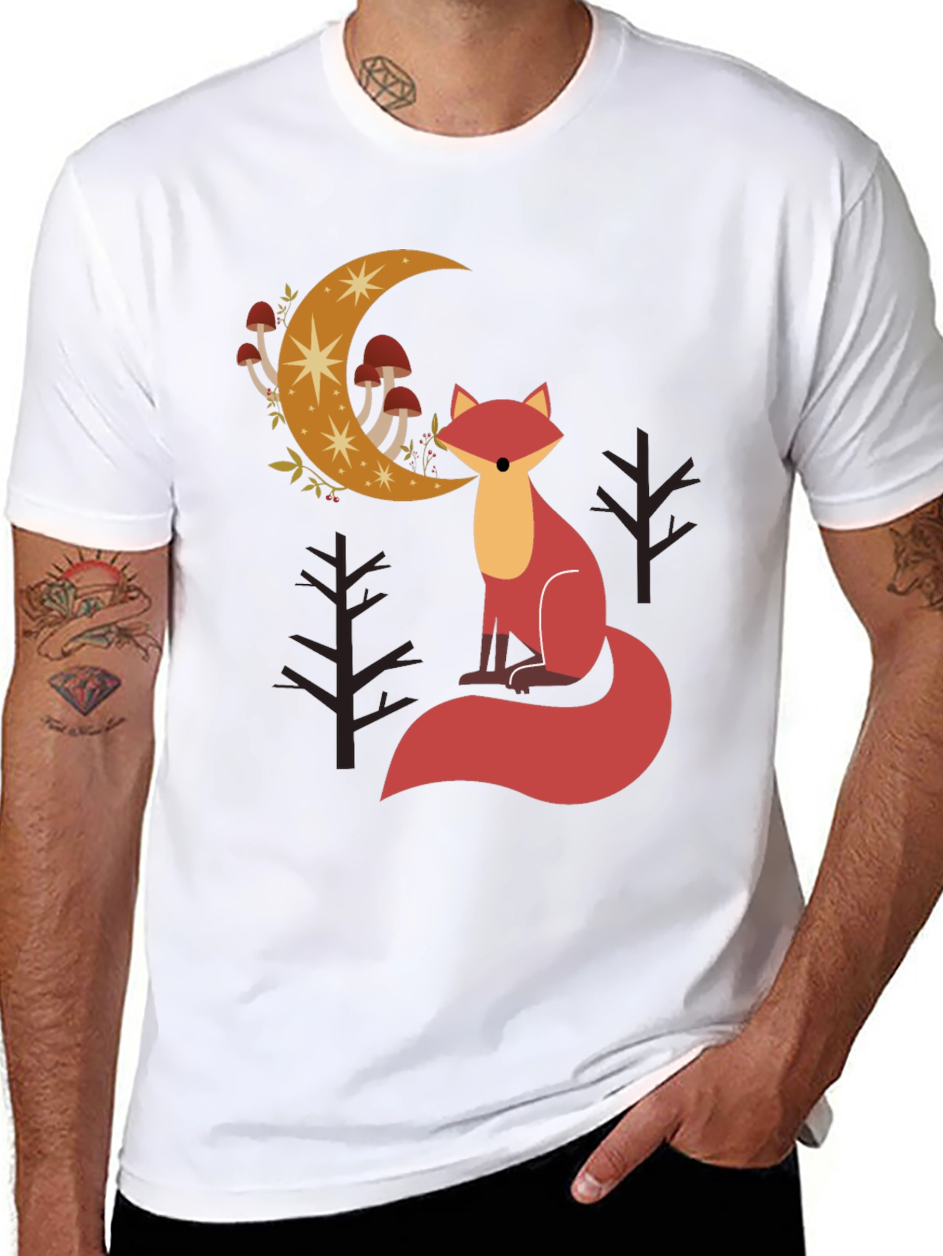 Fox and Moon Graphic Tee - Black Cotton Blend