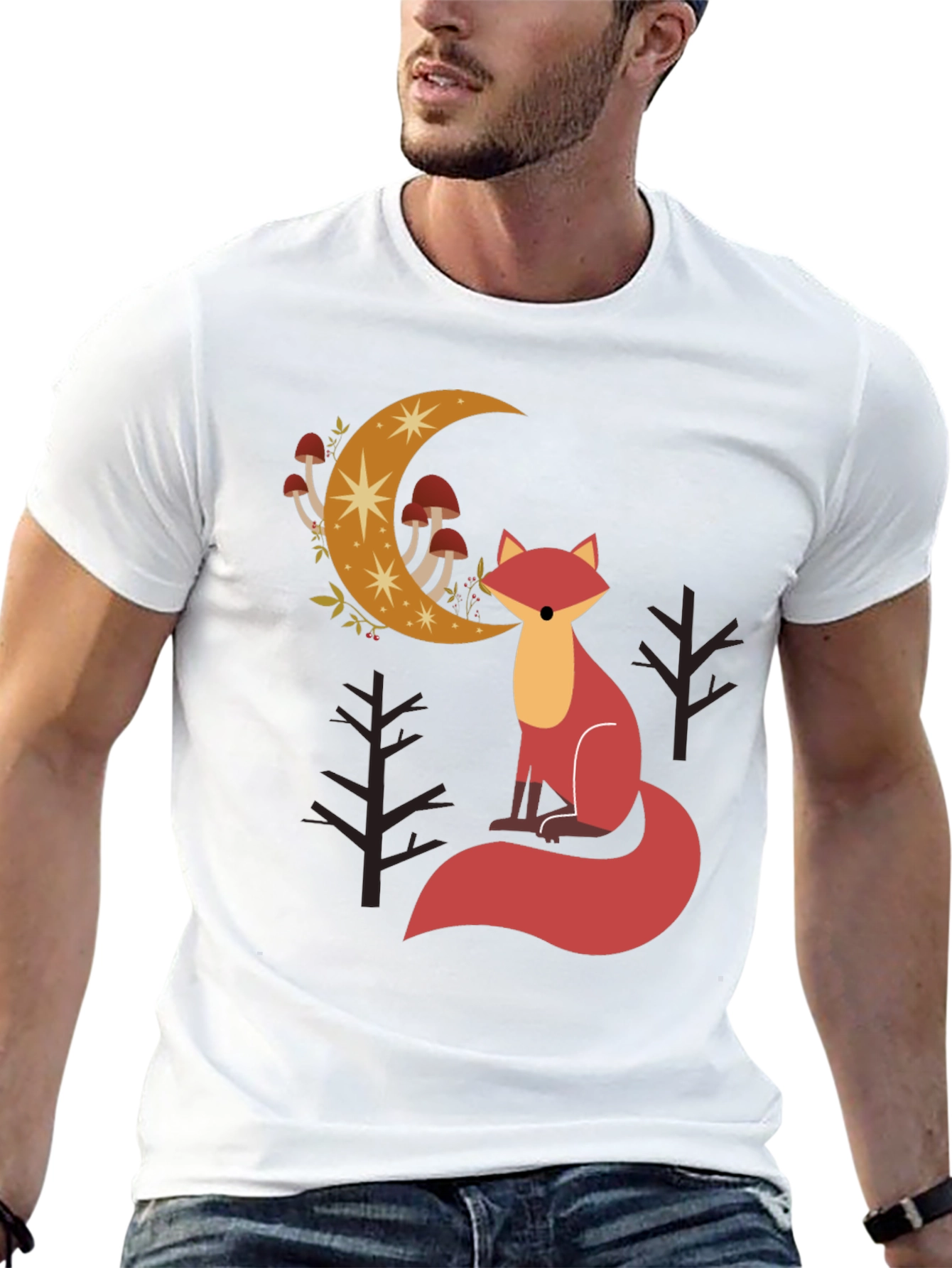 Fox and Moon Graphic Tee - Black Cotton Blend