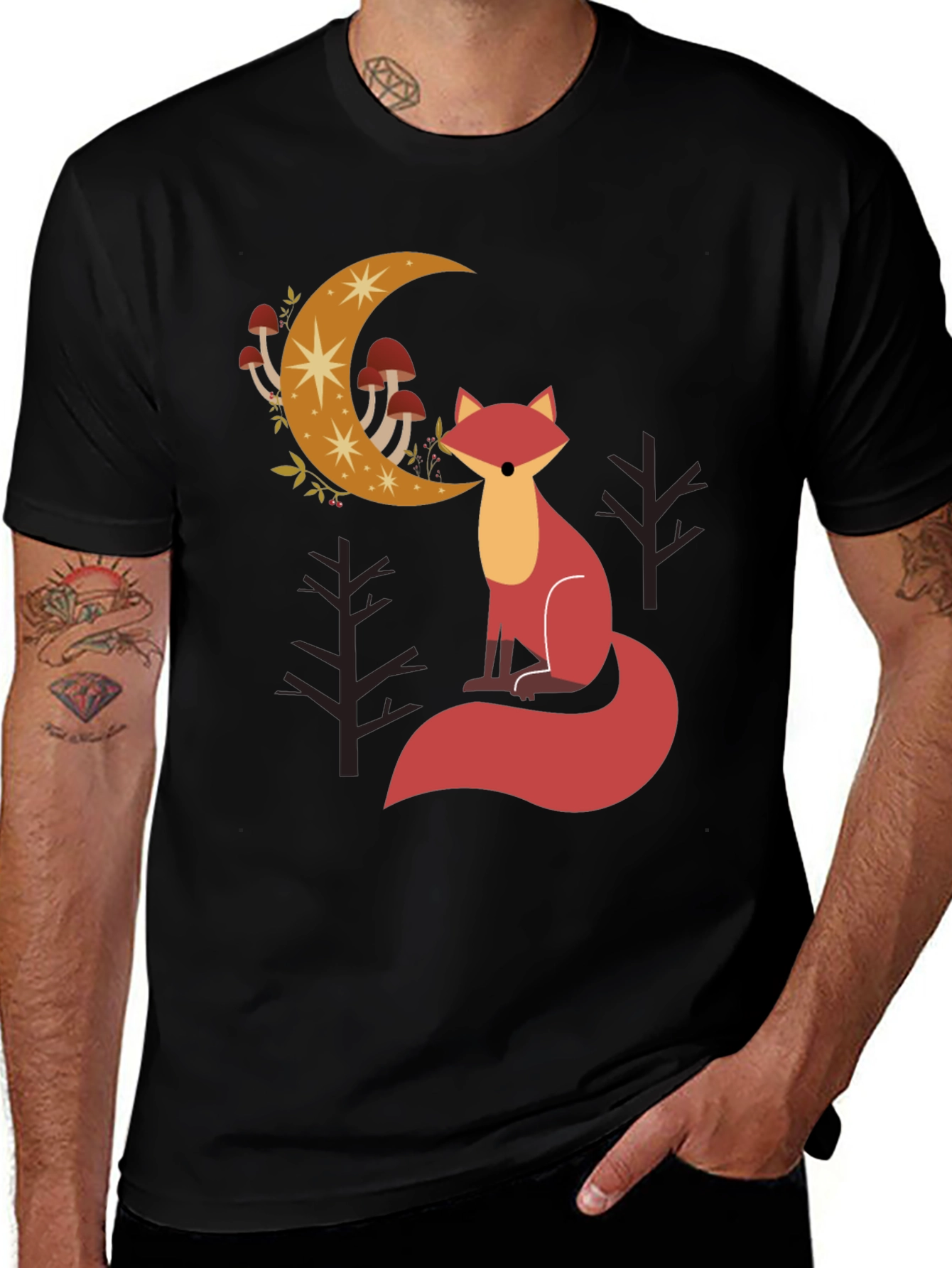 Fox and Moon Graphic Tee - Black Cotton Blend